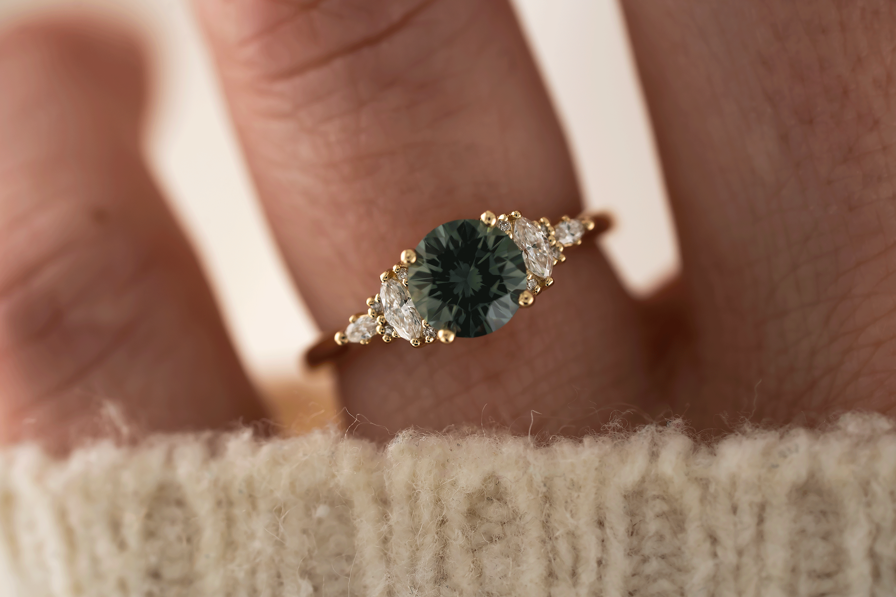 The Maeve Ring | 1.28 CT Round Teal Sapphire - Lavender Creek Gems