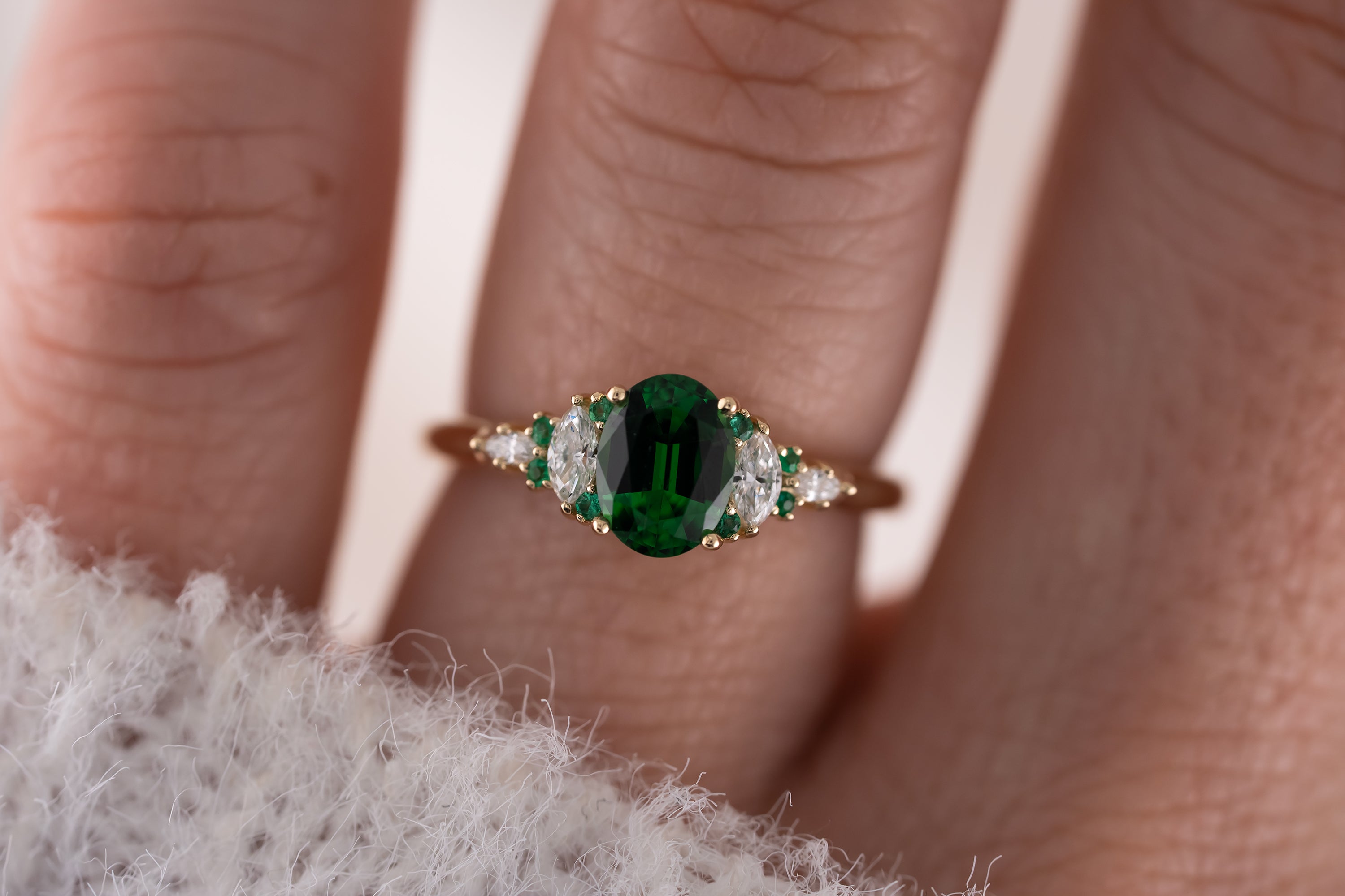 The Maeve Ring | 1.07 CT Oval Tsavorite Garnet + Emerald - Lavender Creek Gems