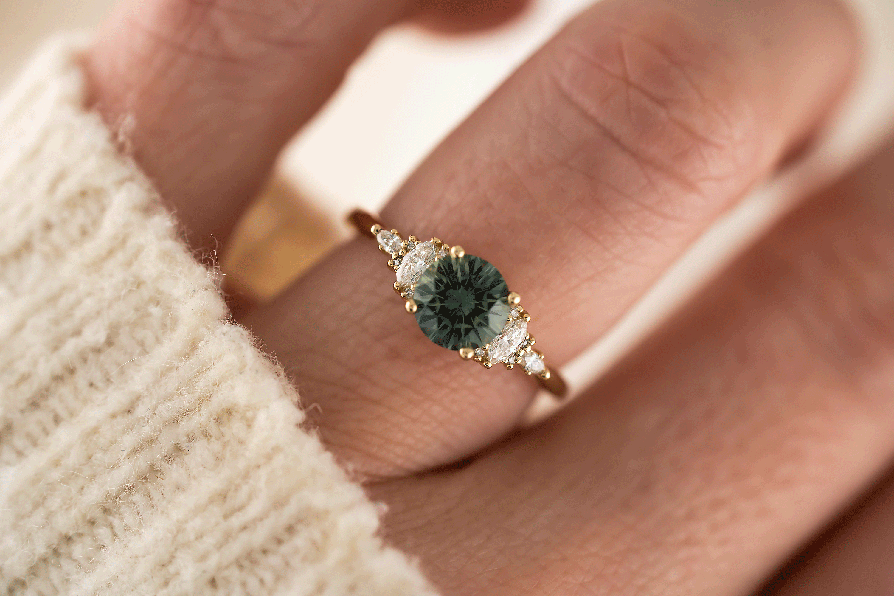 The Maeve Ring | 1.28 CT Round Teal Sapphire - Lavender Creek Gems