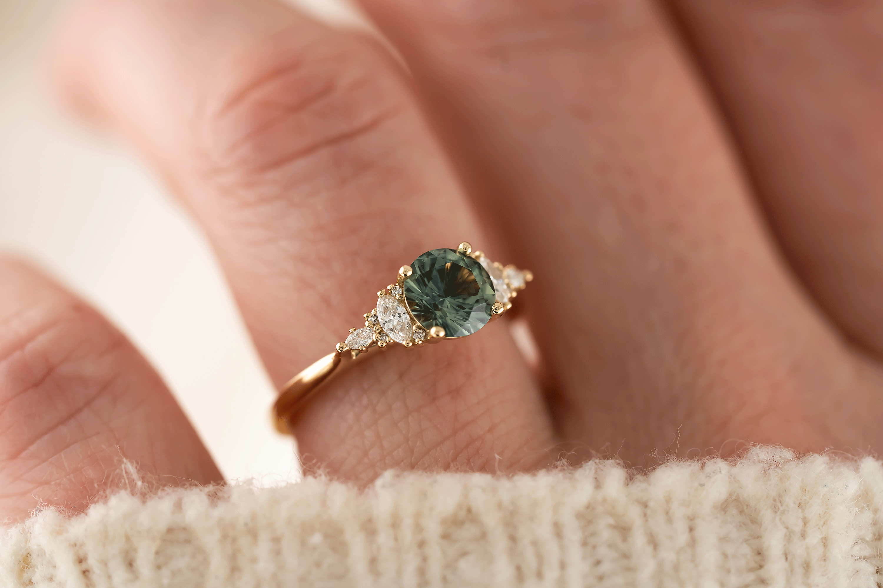 The Maeve Ring | 1.28 CT Round Teal Sapphire - Lavender Creek Gems