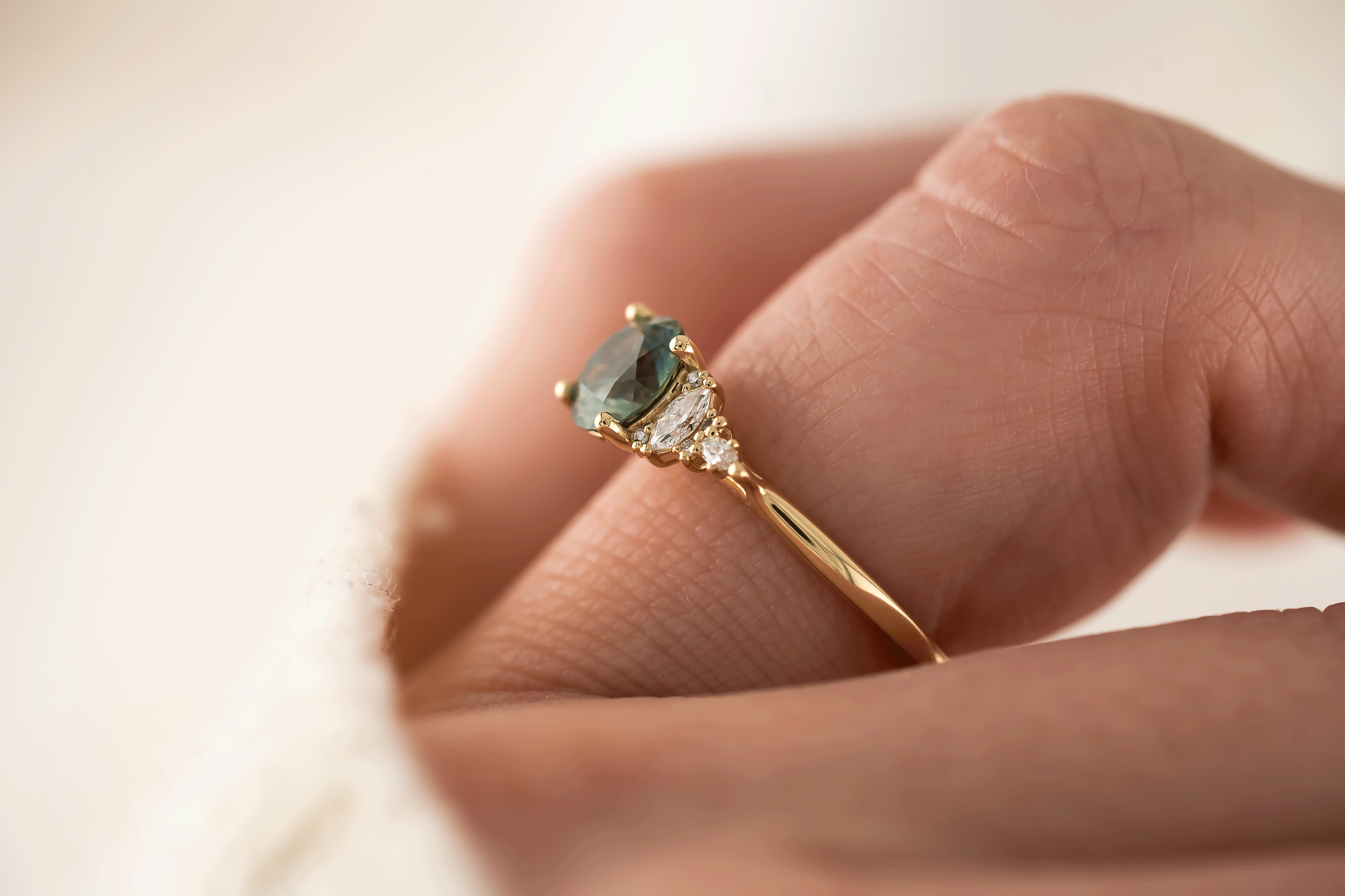 The Maeve Ring | 1.28 CT Round Teal Sapphire - Lavender Creek Gems