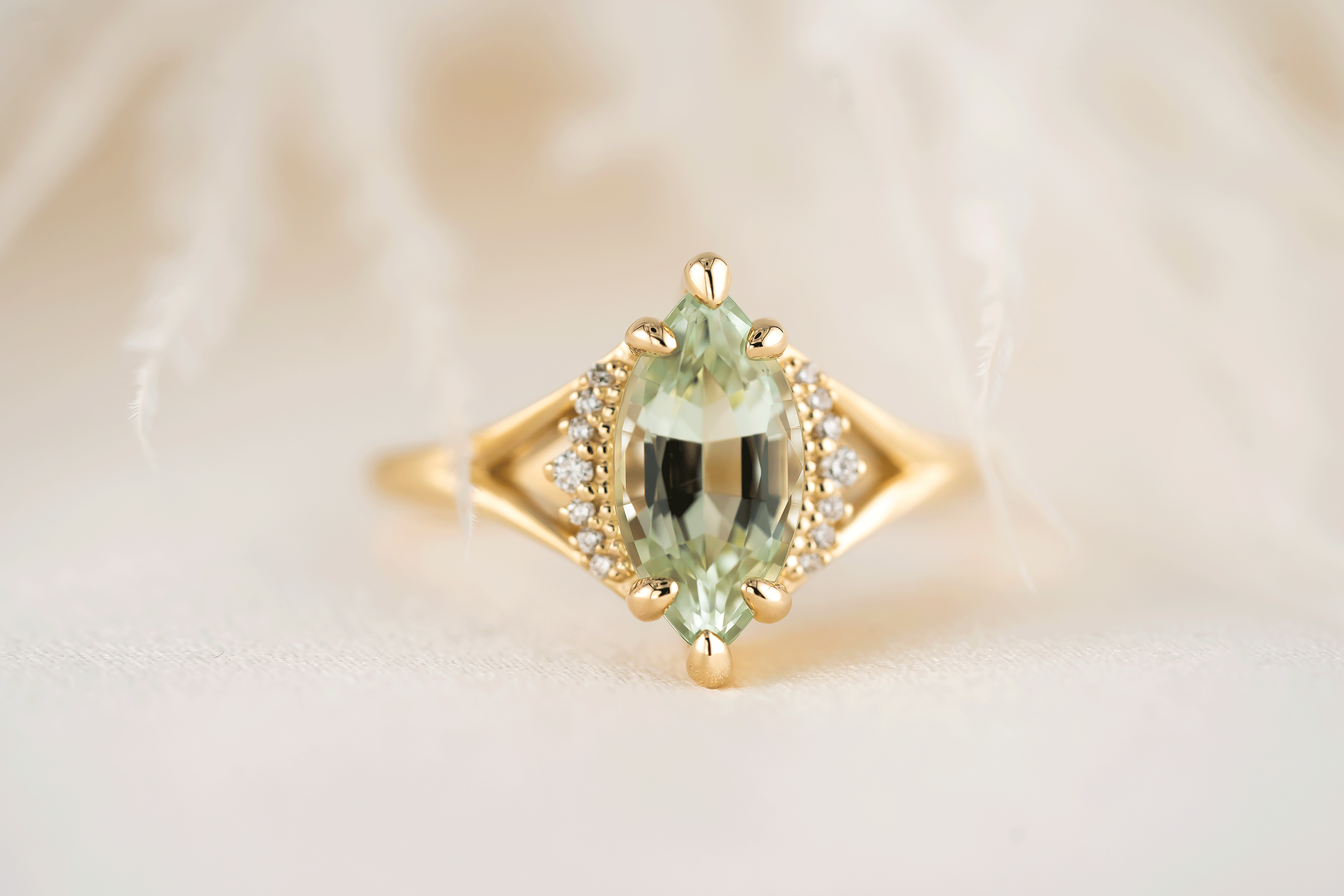 The Serendipity Ring | 1.81 CT Marquise Mint Green Tourmaline - Lavender Creek Gems
