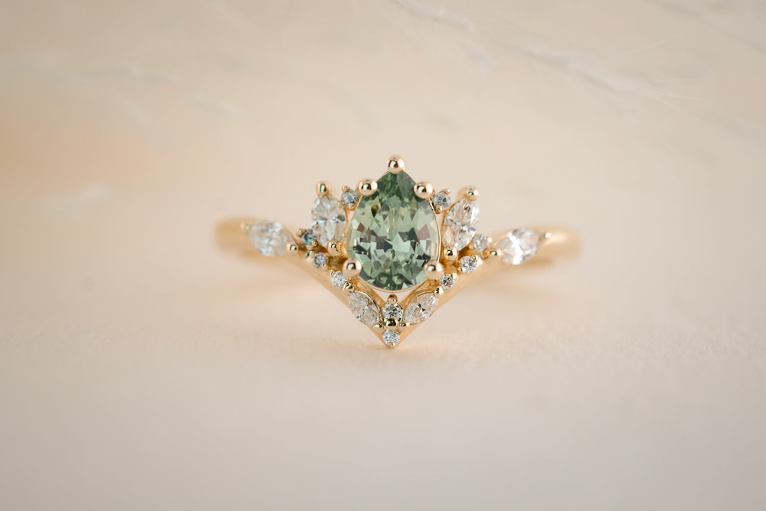 The Aurora 0.78 CT Pear Mint Green Sapphire Ring - Lavender Creek Gems