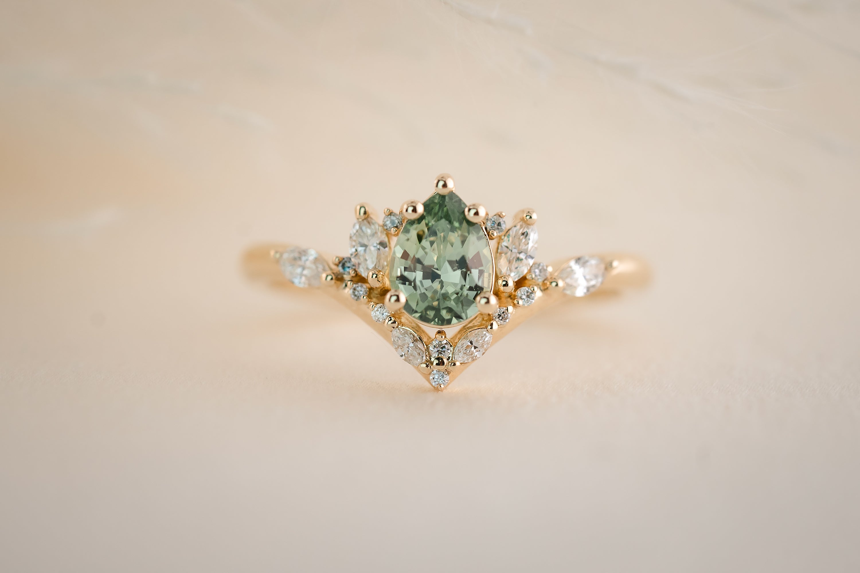 The Aurora 0.78 CT Pear Mint Green Sapphire Ring - Lavender Creek Gems