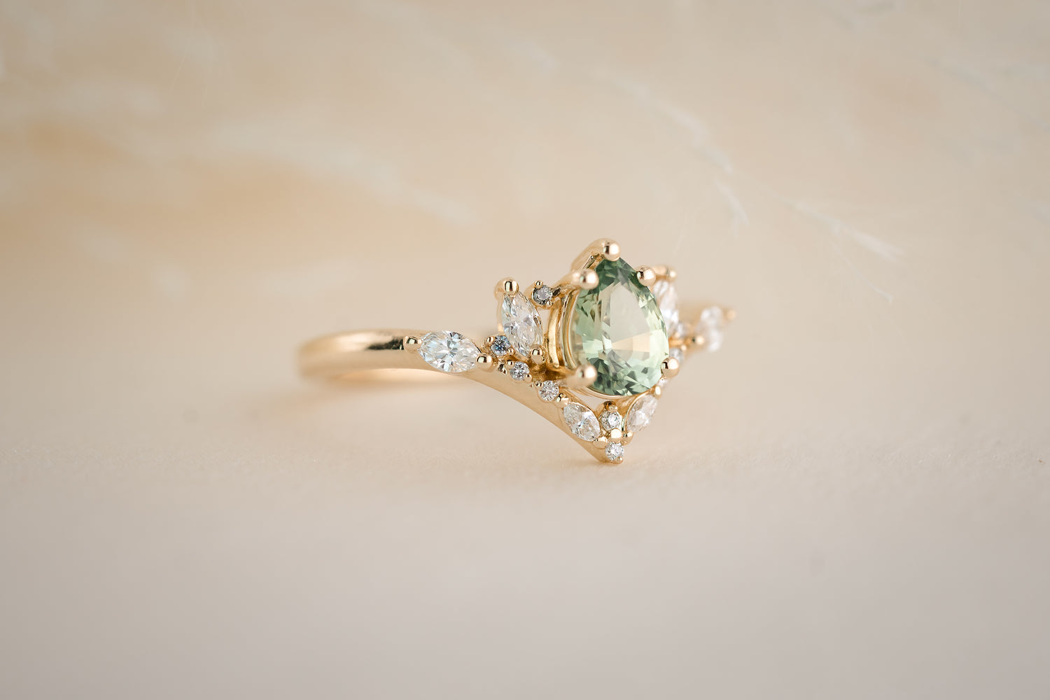 The Aurora 0.78 CT Pear Mint Green Sapphire Ring - Lavender Creek Gems