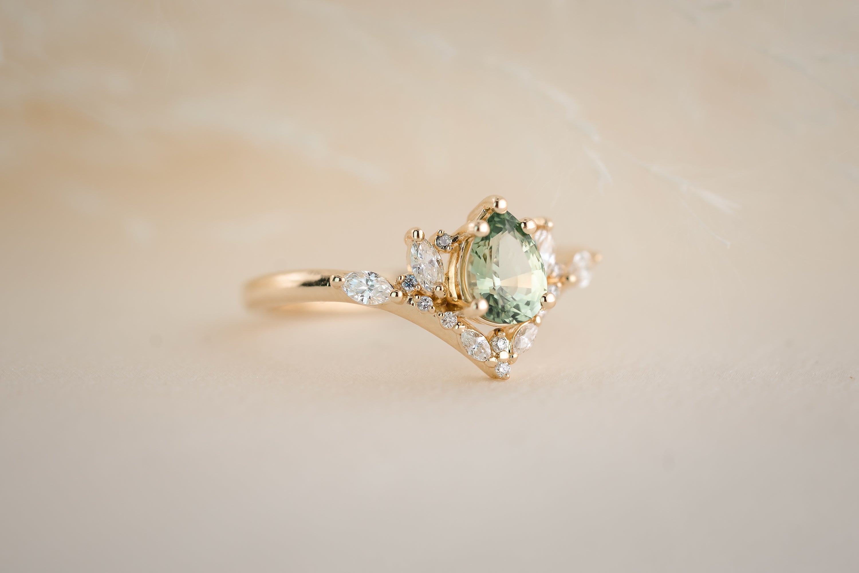 The Aurora 0.78 CT Pear Mint Green Sapphire Ring - Lavender Creek Gems
