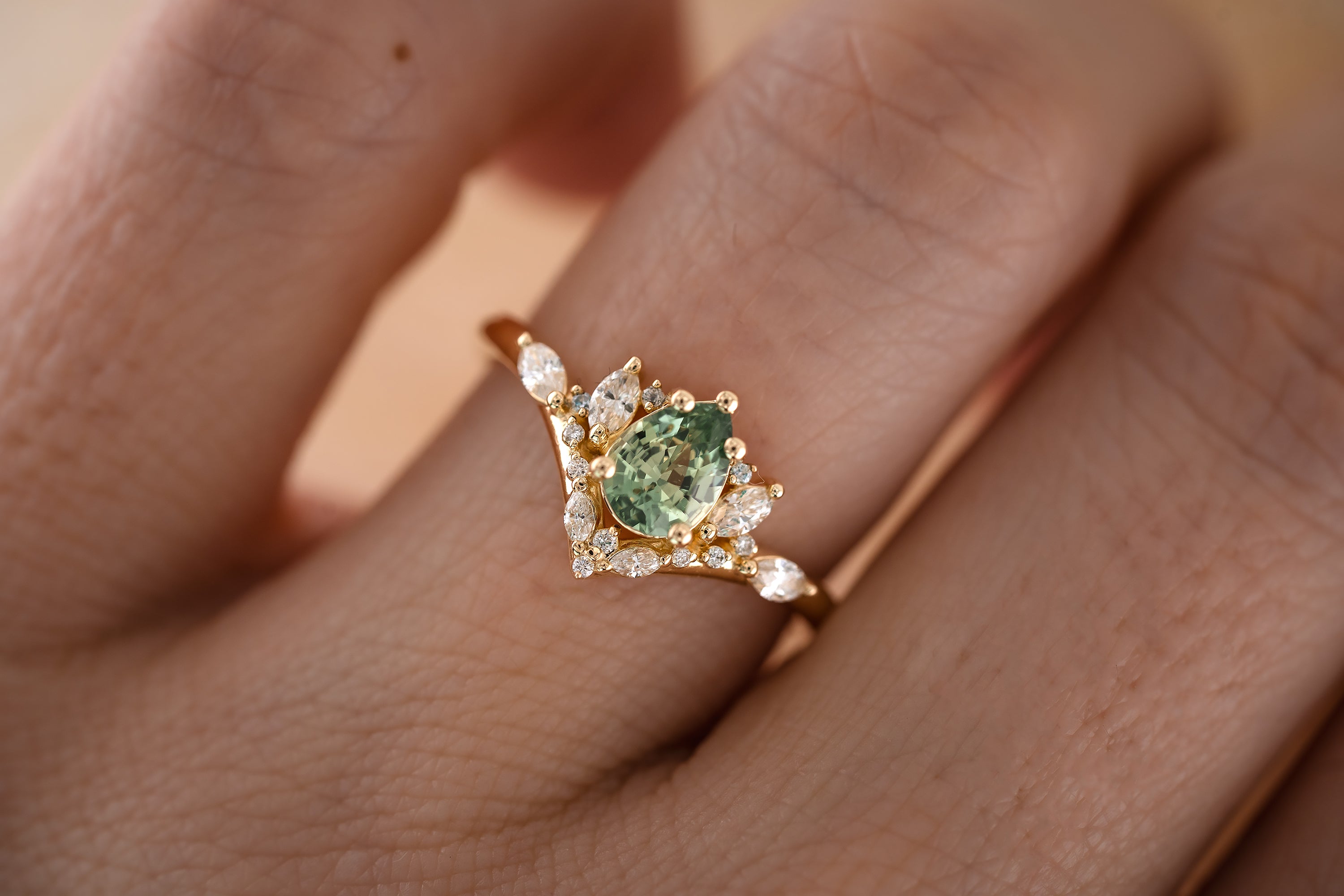 The Aurora 0.78 CT Pear Mint Green Sapphire Ring - Lavender Creek Gems