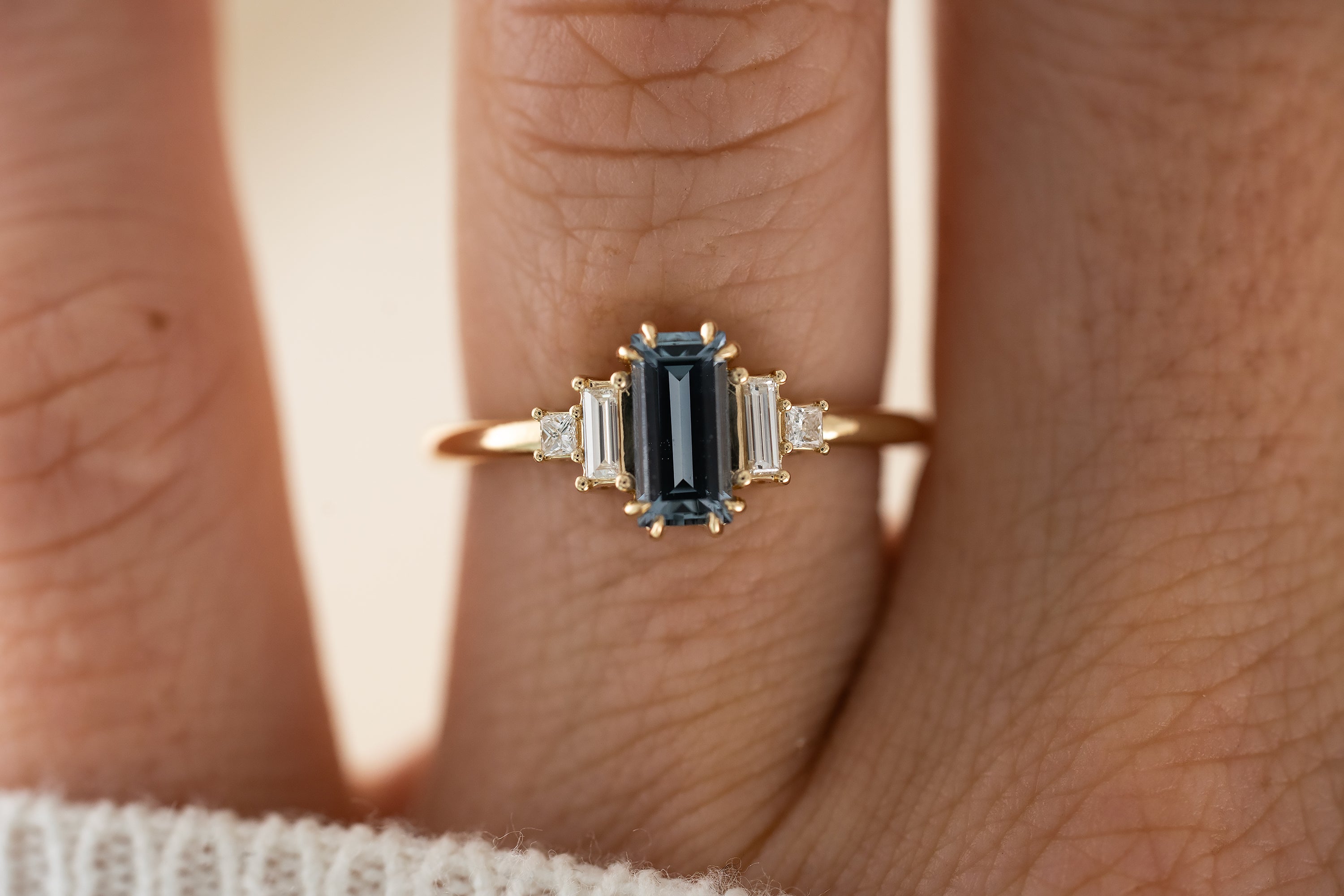 The Mira Ring | 0.79 CT Carolina Blue Baguette Sapphire - Lavender Creek Gems