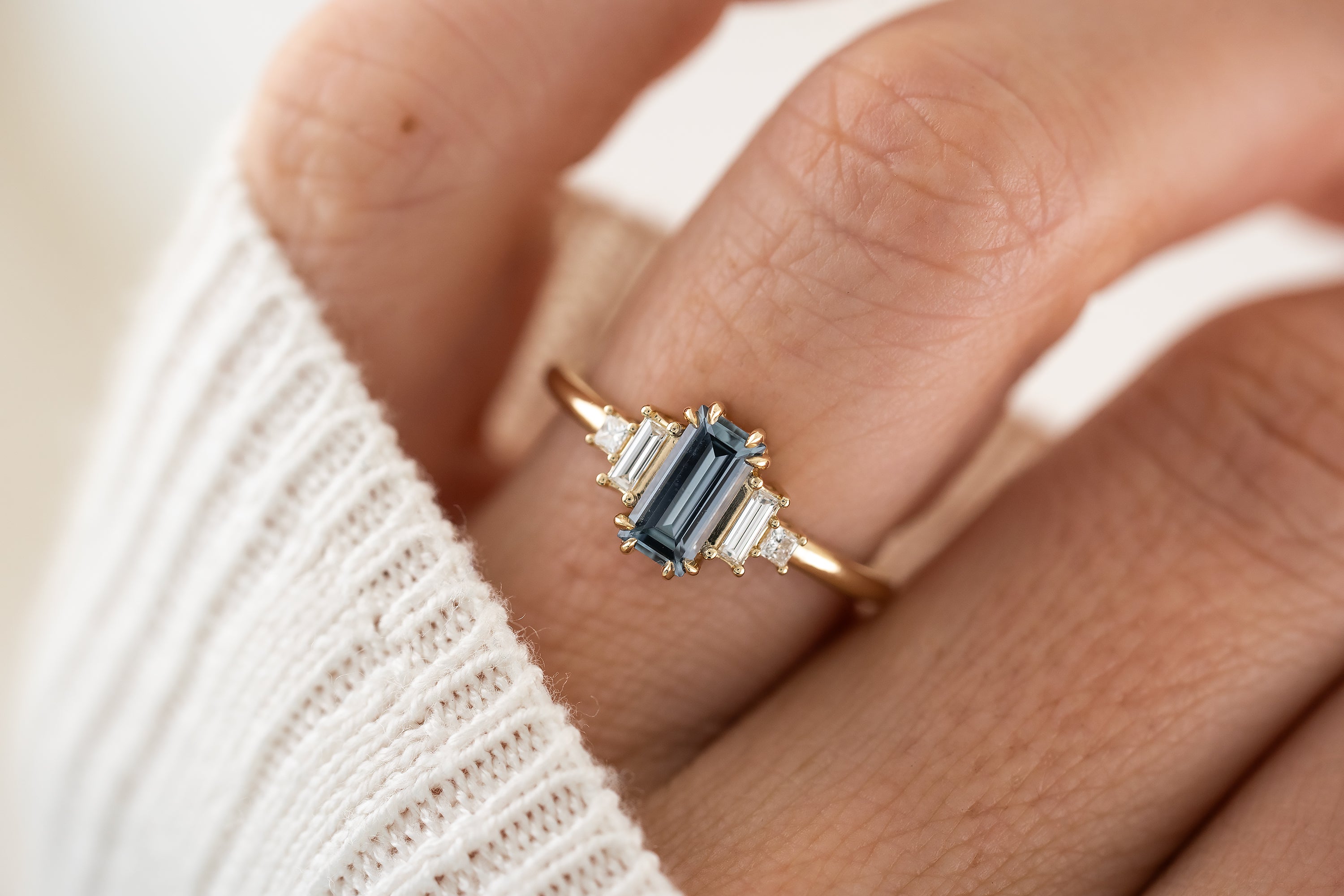 The Mira Ring | 0.79 CT Carolina Blue Baguette Sapphire - Lavender Creek Gems