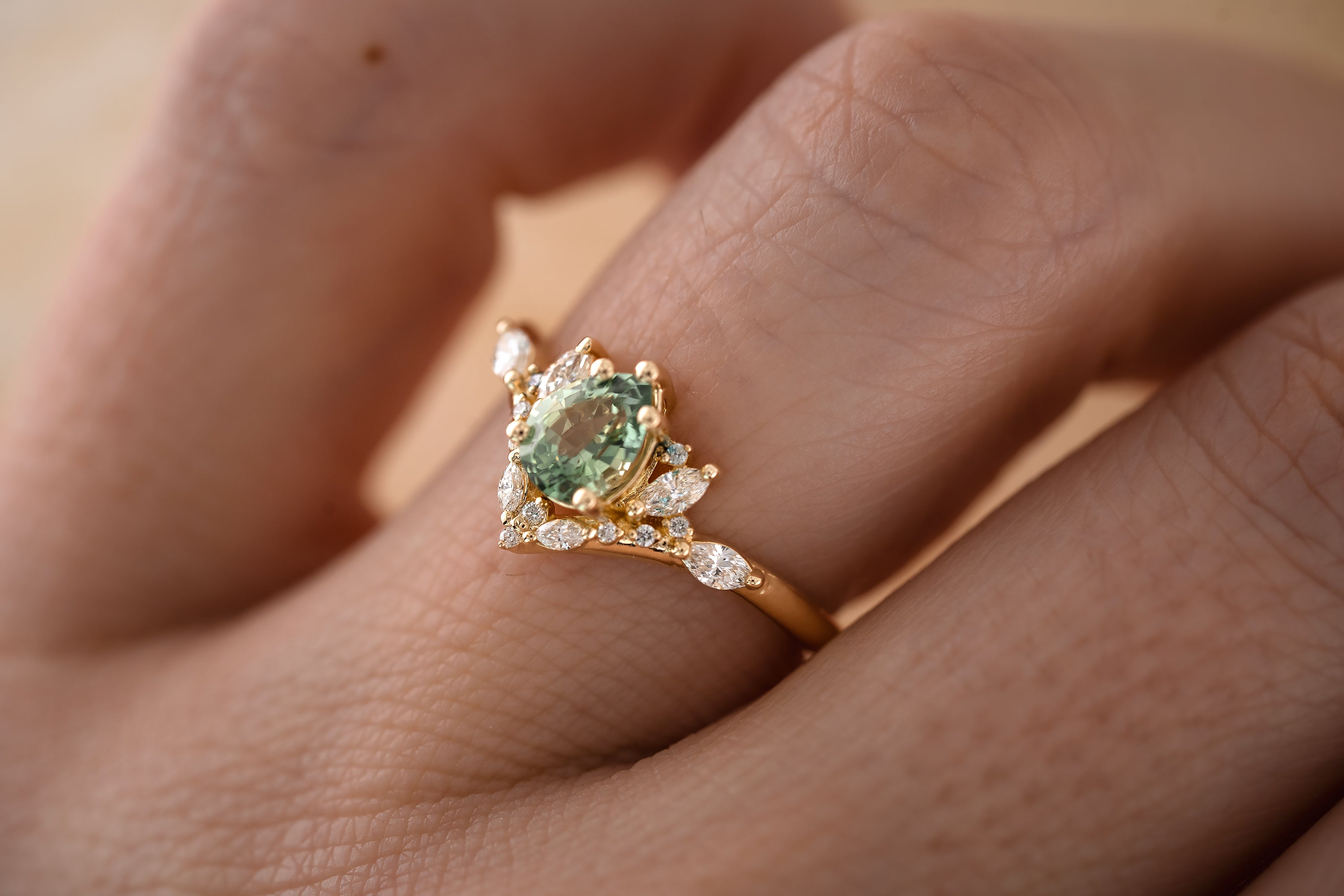 The Aurora 0.78 CT Pear Mint Green Sapphire Ring - Lavender Creek Gems