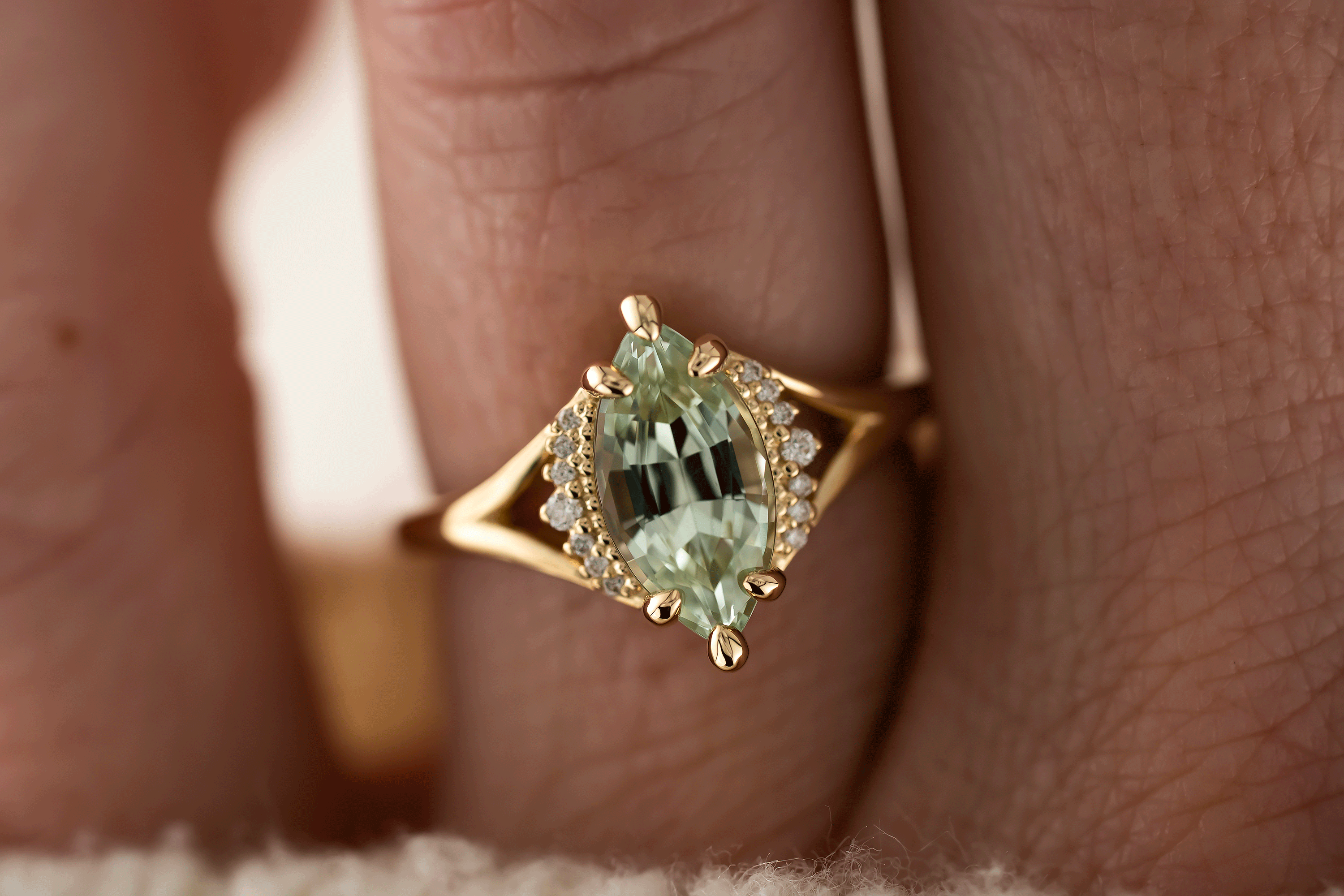 The Serendipity Ring | 1.81 CT Marquise Mint Green Tourmaline - Lavender Creek Gems