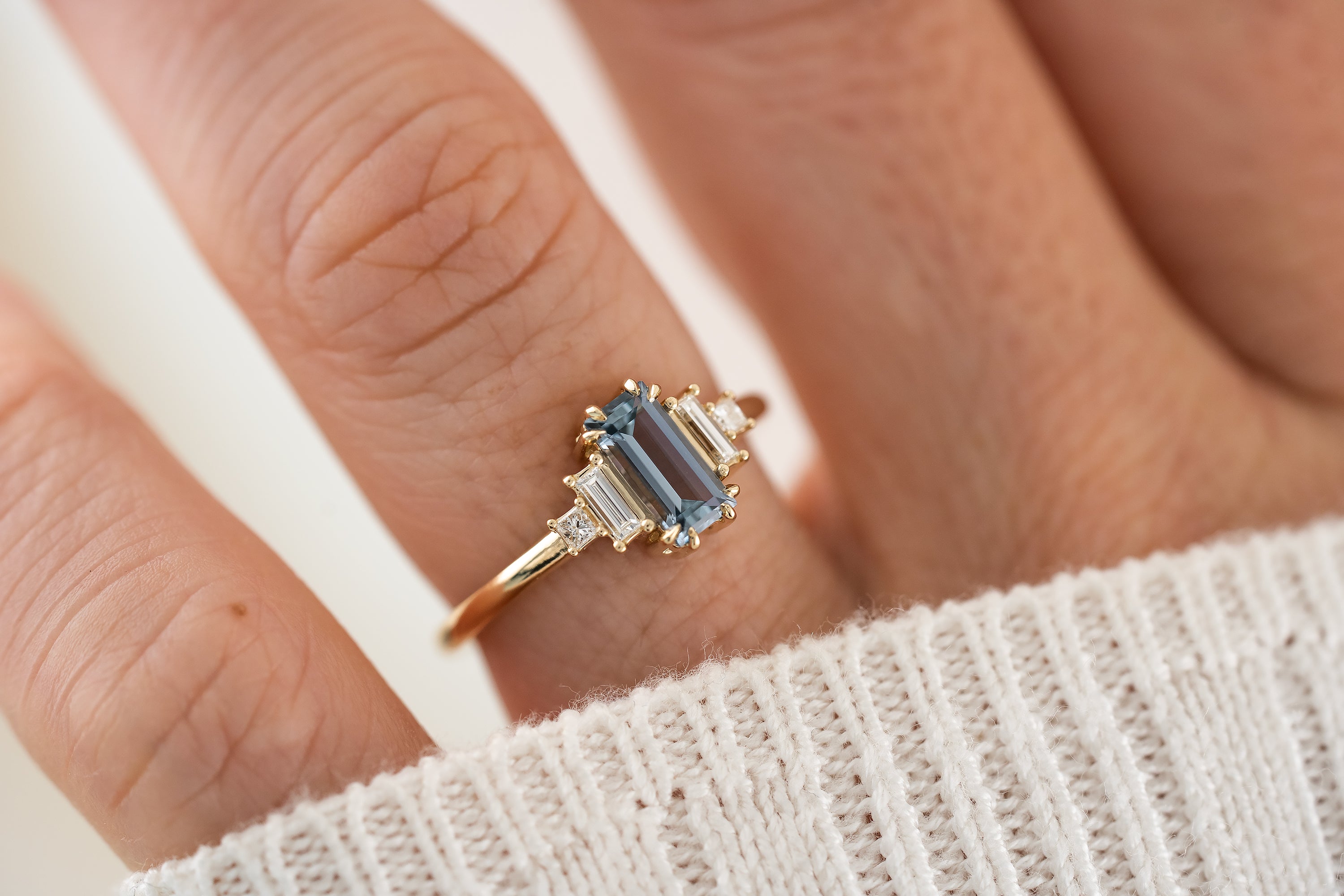 The Mira Ring | 0.79 CT Carolina Blue Baguette Sapphire - Lavender Creek Gems