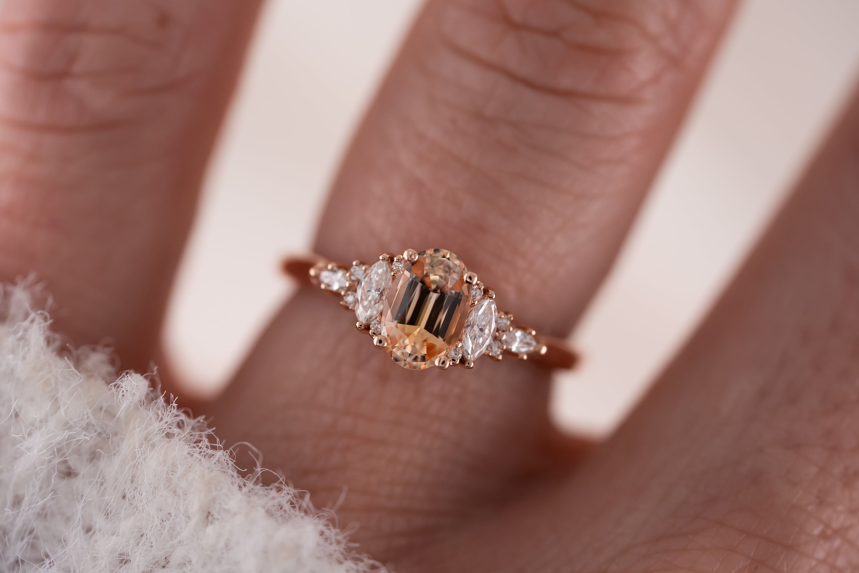 The Maeve Ring | 1.05 CT Peachy Apricot Oval Sapphire - Lavender Creek Gems