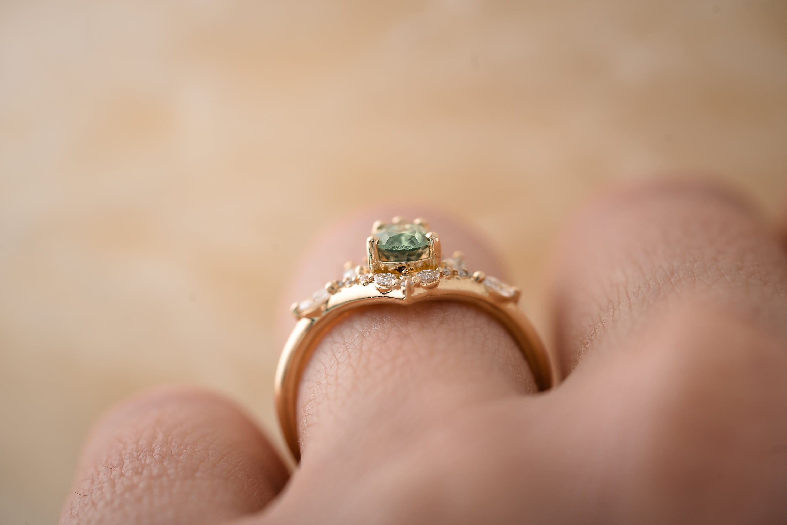 The Aurora 0.78 CT Pear Mint Green Sapphire Ring - Lavender Creek Gems