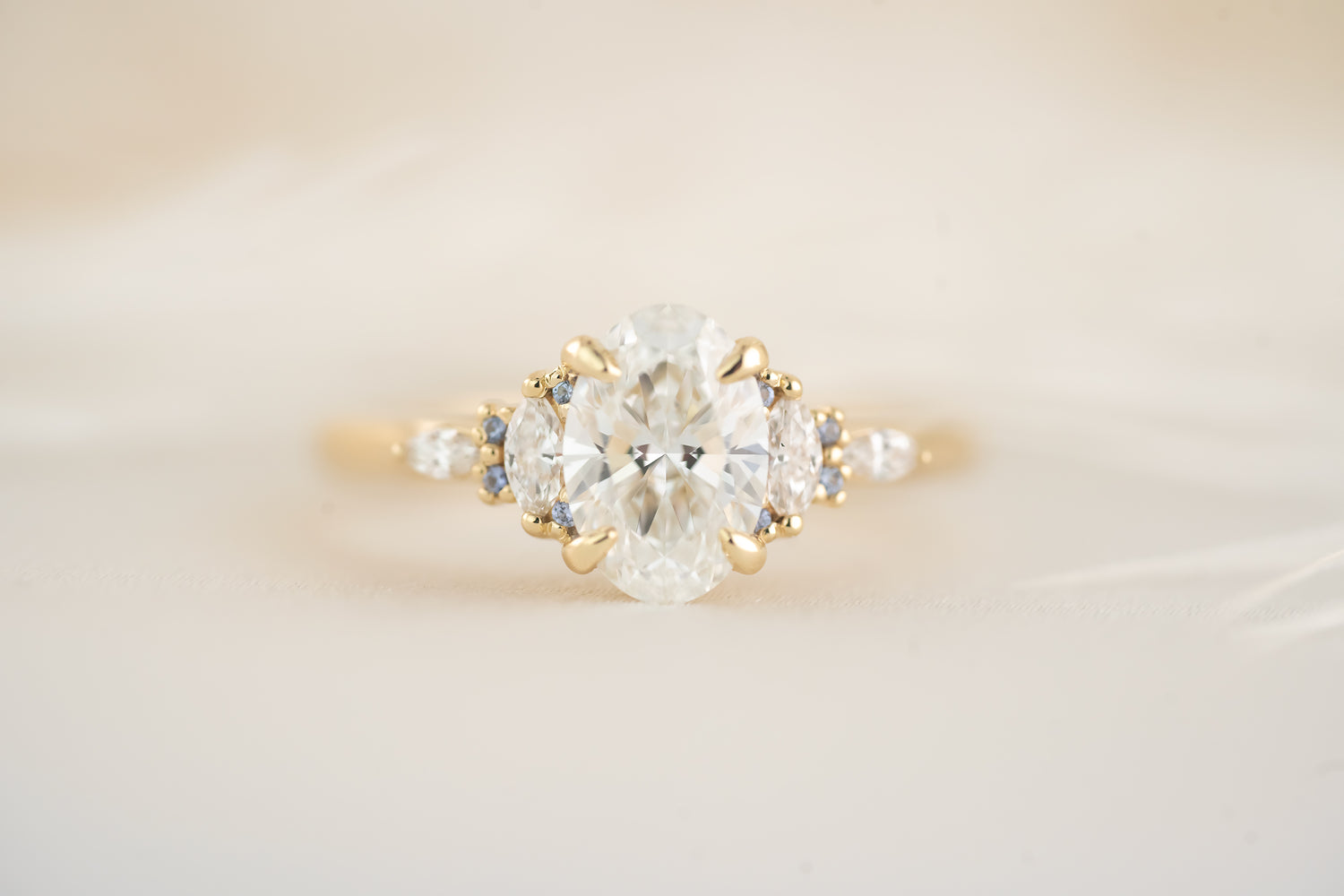 The Maeve Ring - 1.24 CT Oval Lab Diamond + Pastel Blue Sapphire - Lavender Creek Gems
