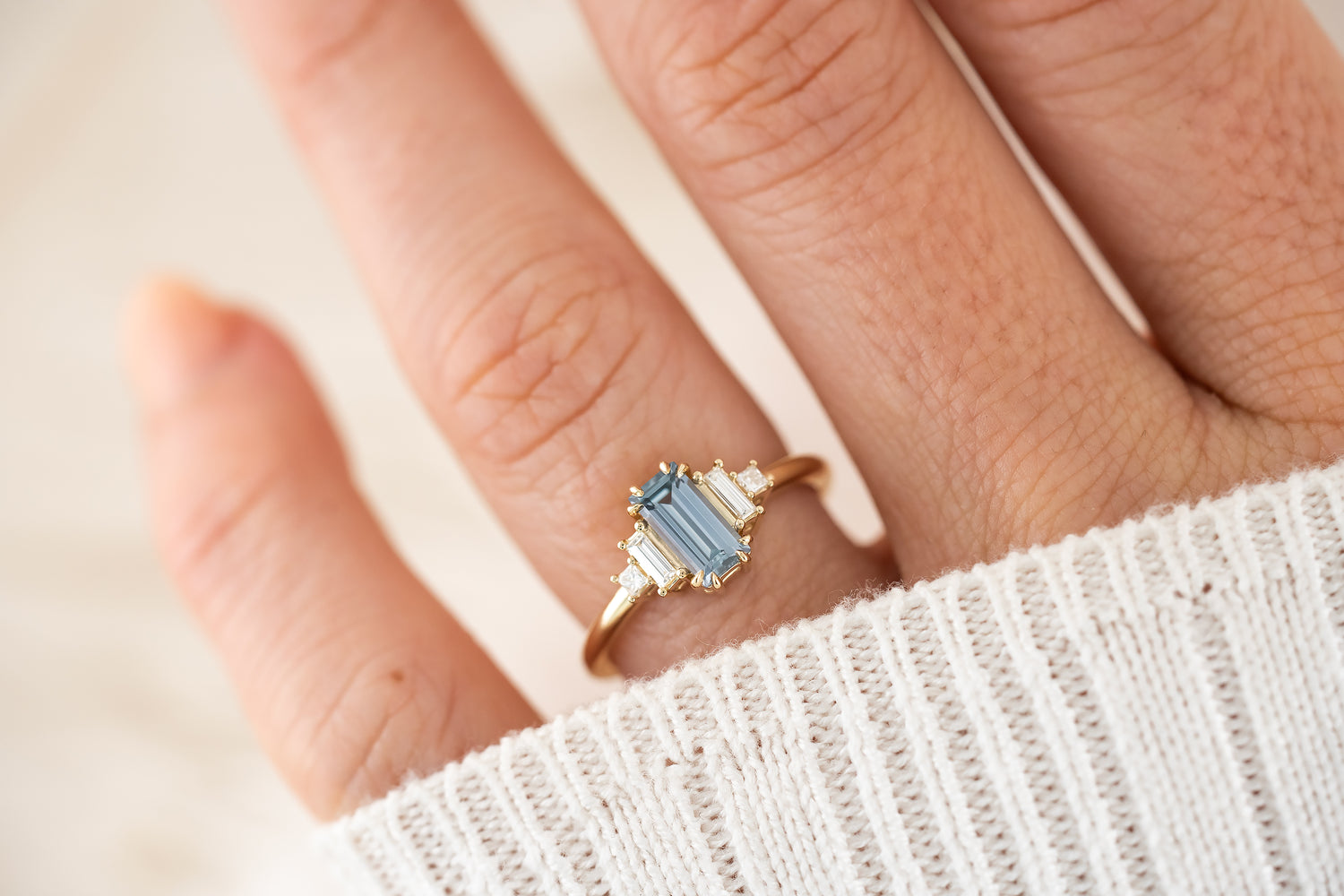 The Mira Ring | 0.79 CT Carolina Blue Baguette Sapphire - Lavender Creek Gems