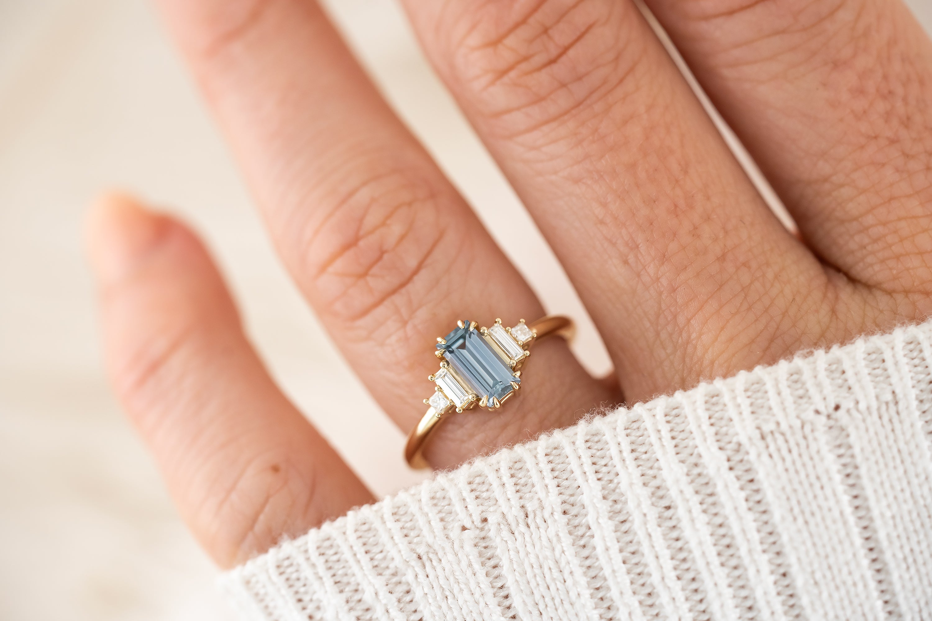 The Mira Ring | 0.79 CT Carolina Blue Baguette Sapphire - Lavender Creek Gems