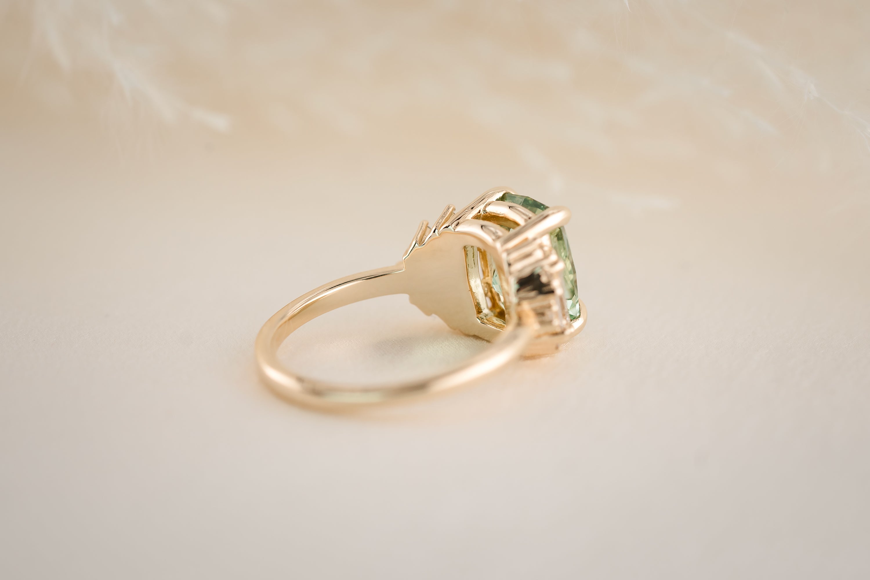 The Soleil Ring | 3.2 CT Radiant Mint Green Tourmaline - Lavender Creek Gems