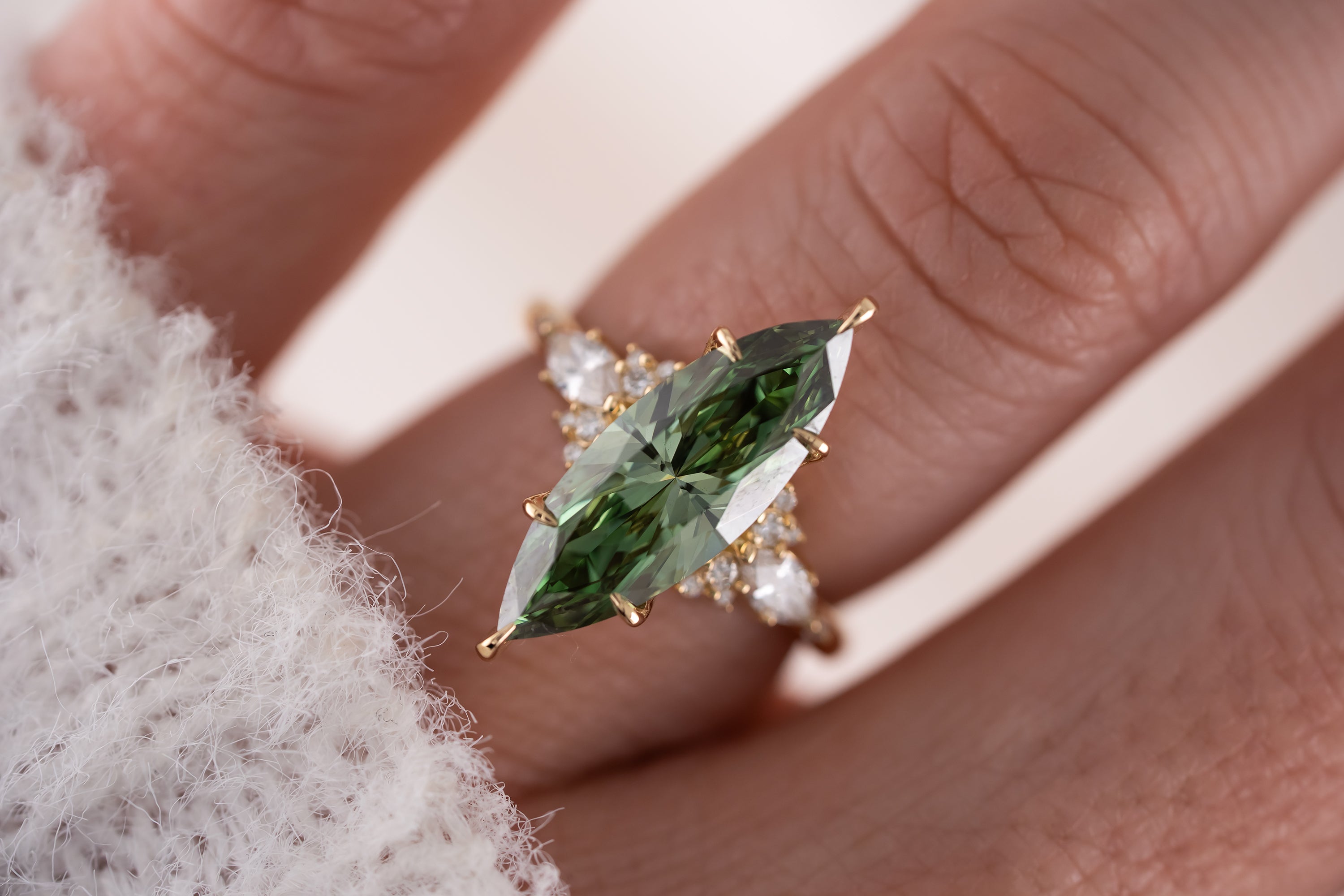 The Ascendant Ring | 3.3 CT Marquise Green Diamond - Lavender Creek Gems