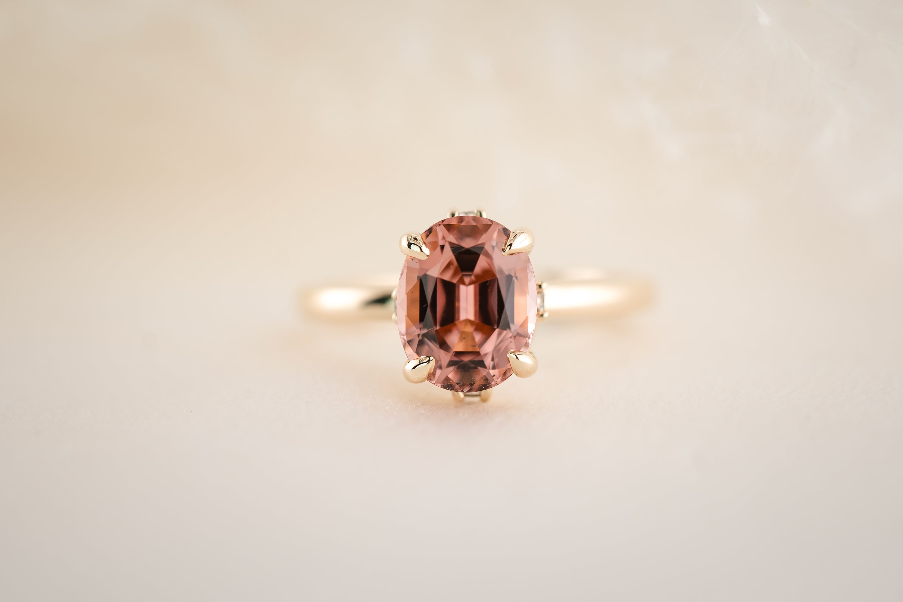 The Compass Ring - 2.57 CT Oval Pink Peach Tourmaline - Lavender Creek Gems