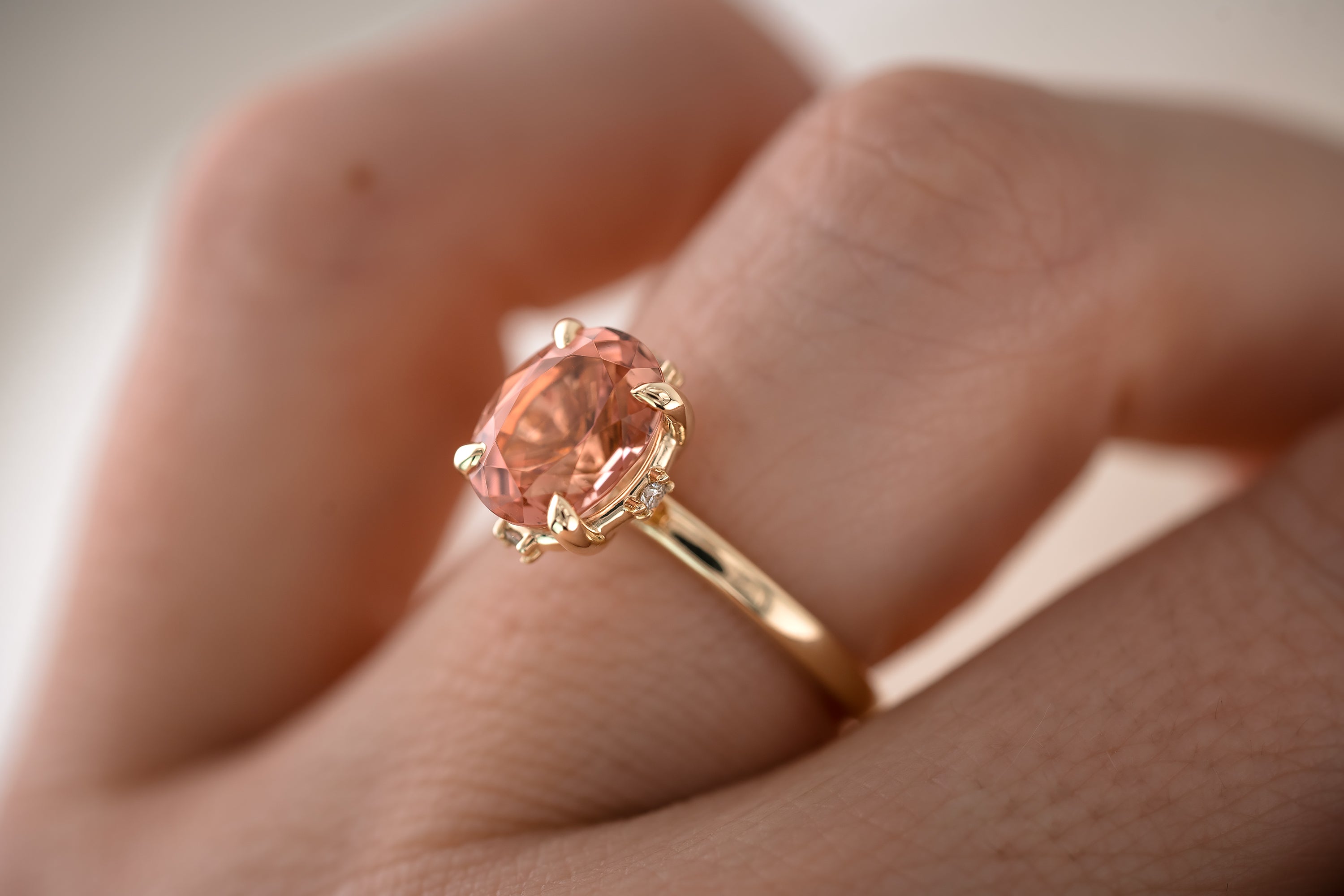 The Compass Ring - 2.57 CT Oval Pink Peach Tourmaline - Lavender Creek Gems