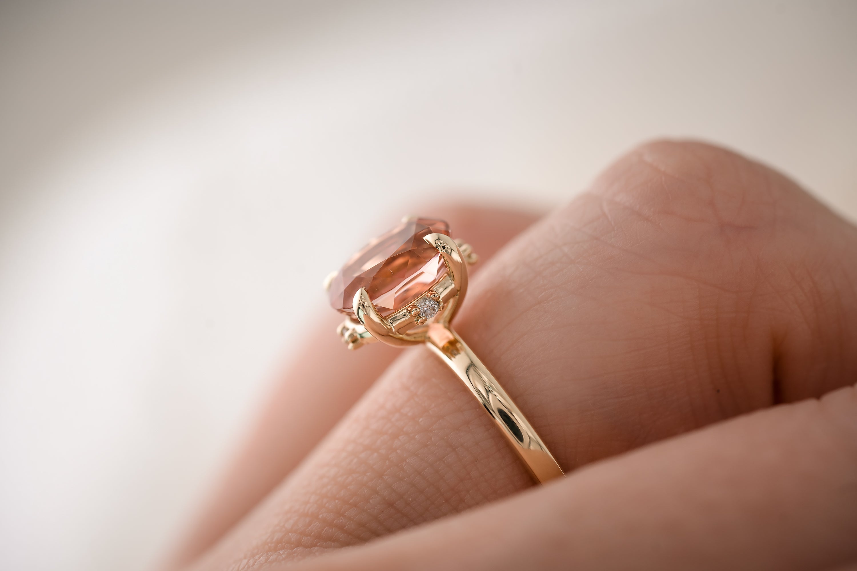 The Compass Ring - 2.57 CT Oval Pink Peach Tourmaline - Lavender Creek Gems