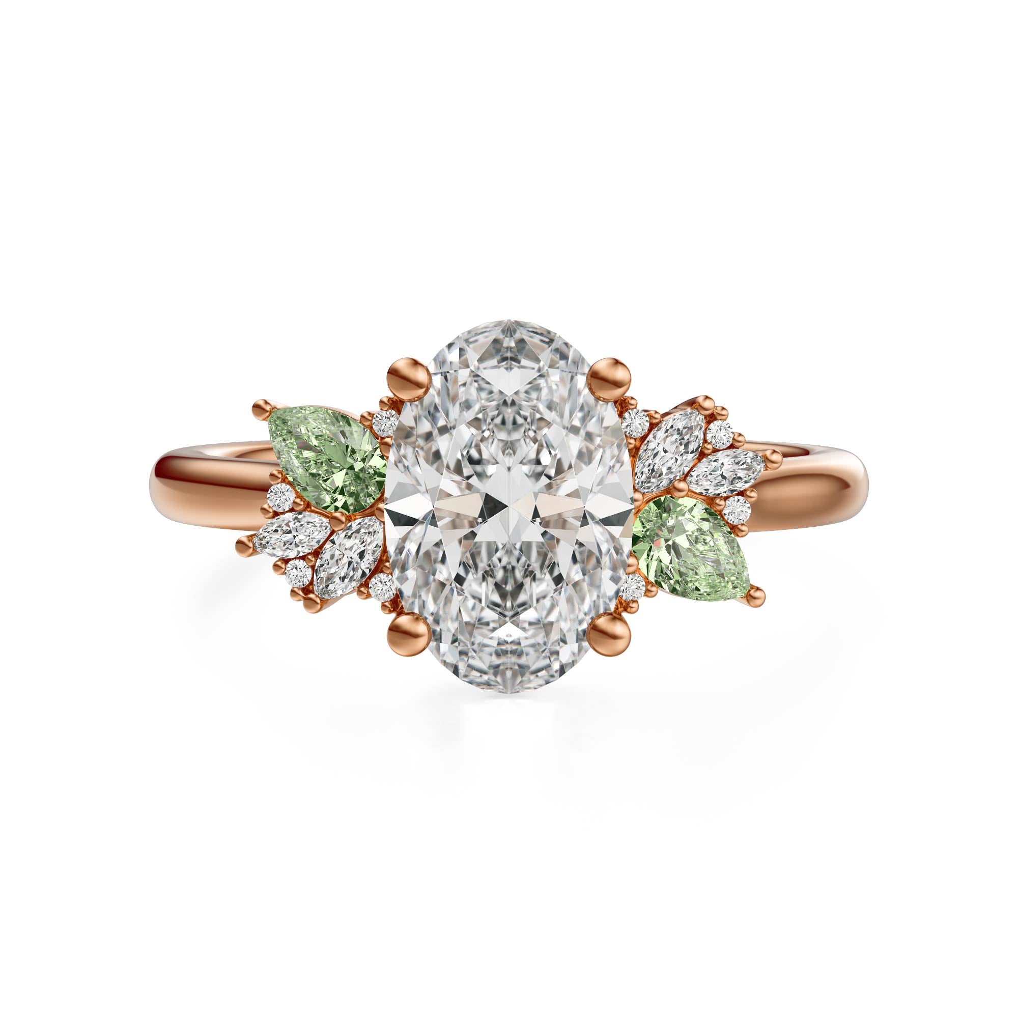 The Fleur Ring | Oval | Green Sapphire Accents - Lavender Creek Gems