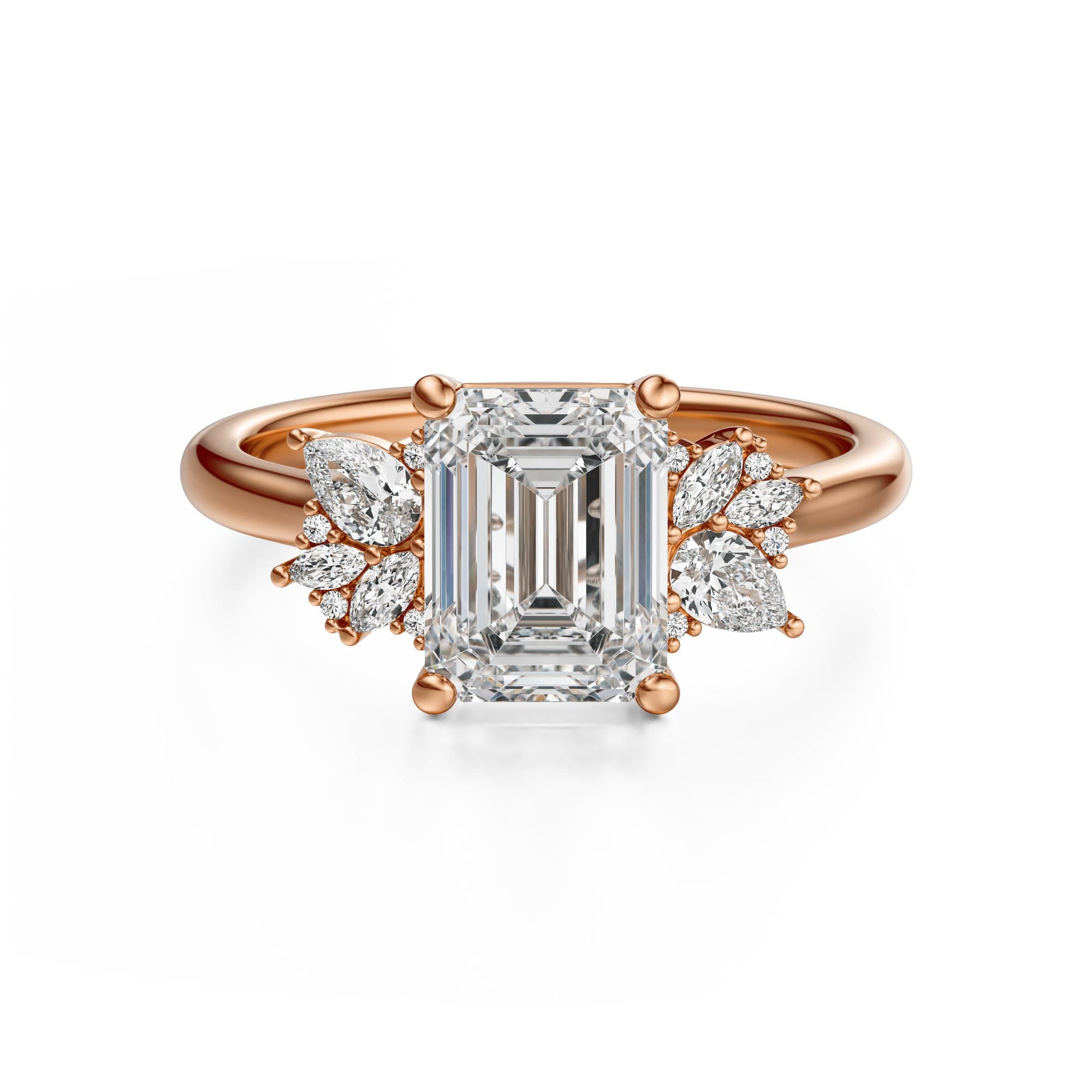 The Diamond Fleur Ring | Emerald Cut | Setting Only - Lavender Creek Gems