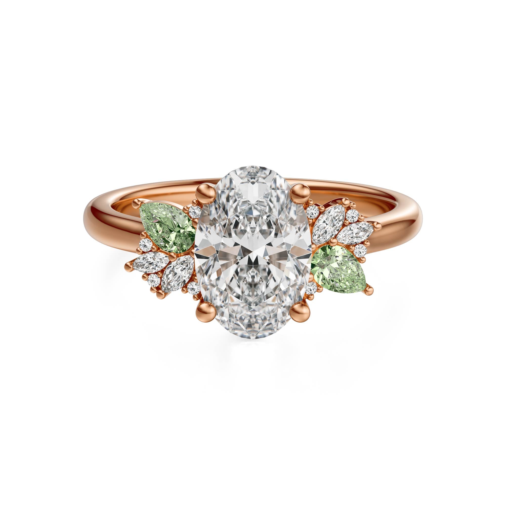 The Fleur Ring | Oval | Green Sapphire Accents - Lavender Creek Gems