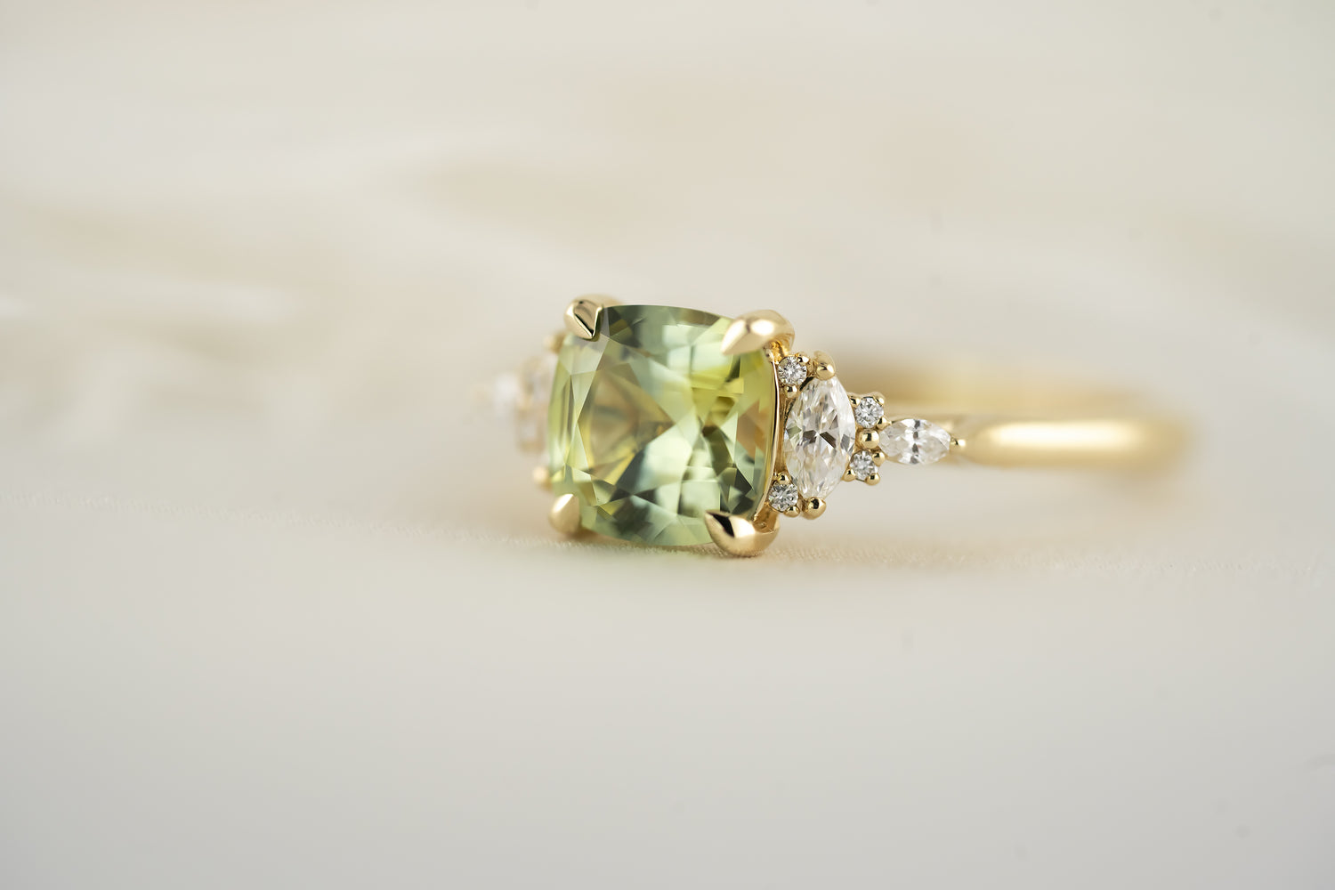 The Maeve - 1.8 CT Cushion Montana Green Sapphire Ring - Lavender Creek Gems