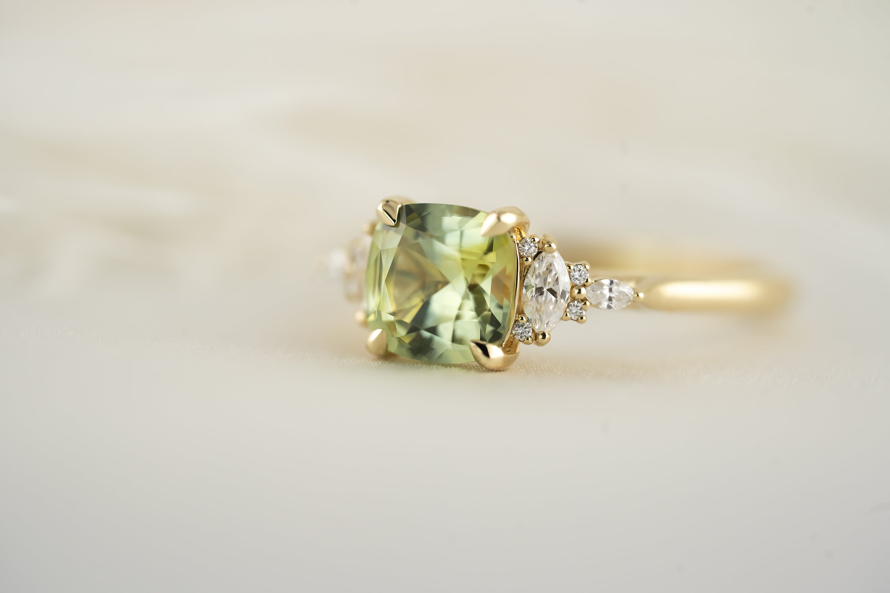 The Maeve - 1.8 CT Cushion Montana Green Sapphire Ring - Lavender Creek Gems
