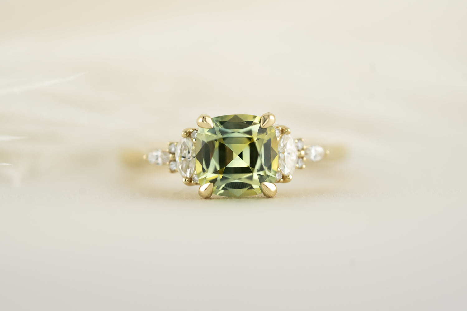 The Maeve - 1.8 CT Cushion Montana Green Sapphire Ring - Lavender Creek Gems
