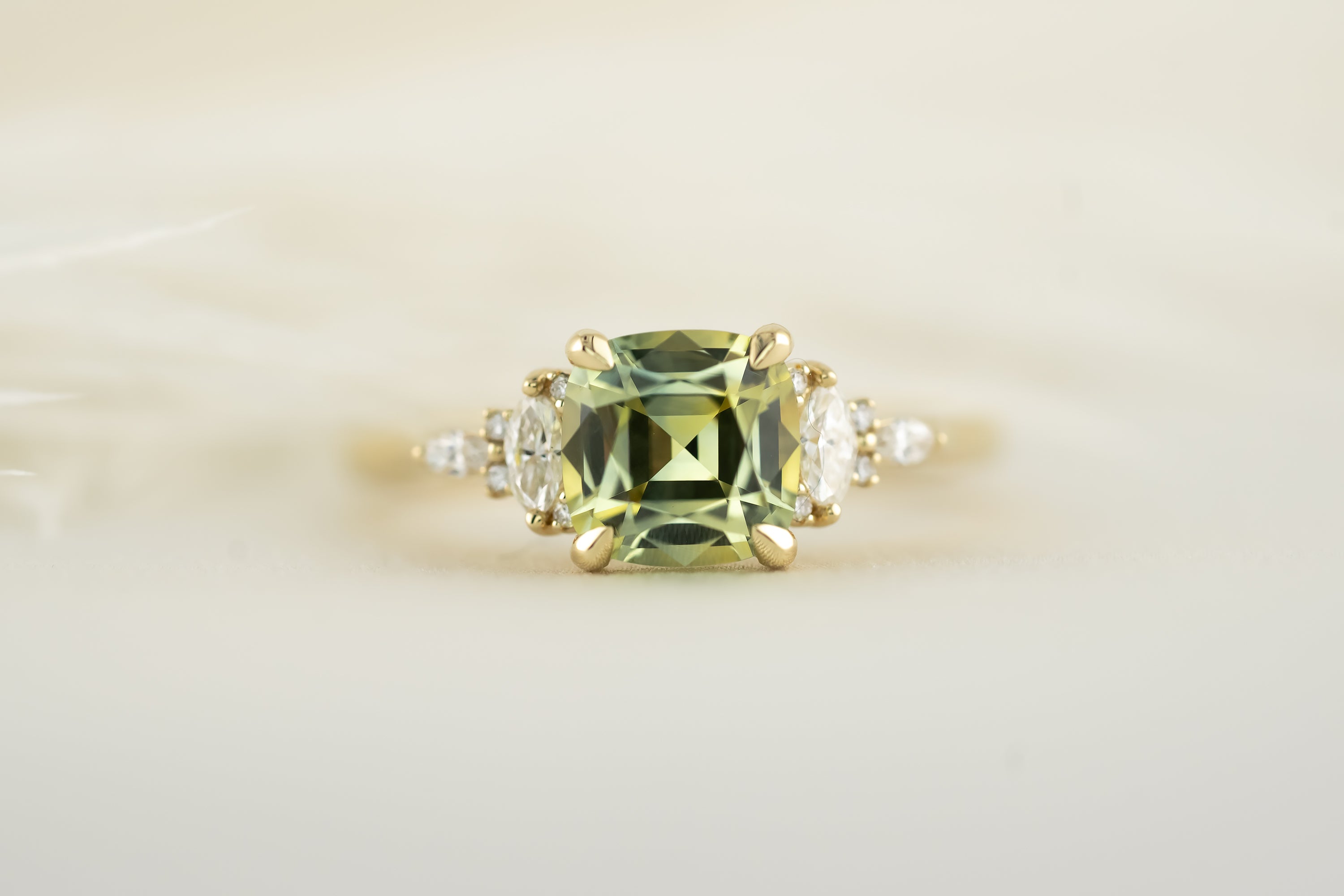 The Maeve - 1.8 CT Cushion Montana Green Sapphire Ring - Lavender Creek Gems