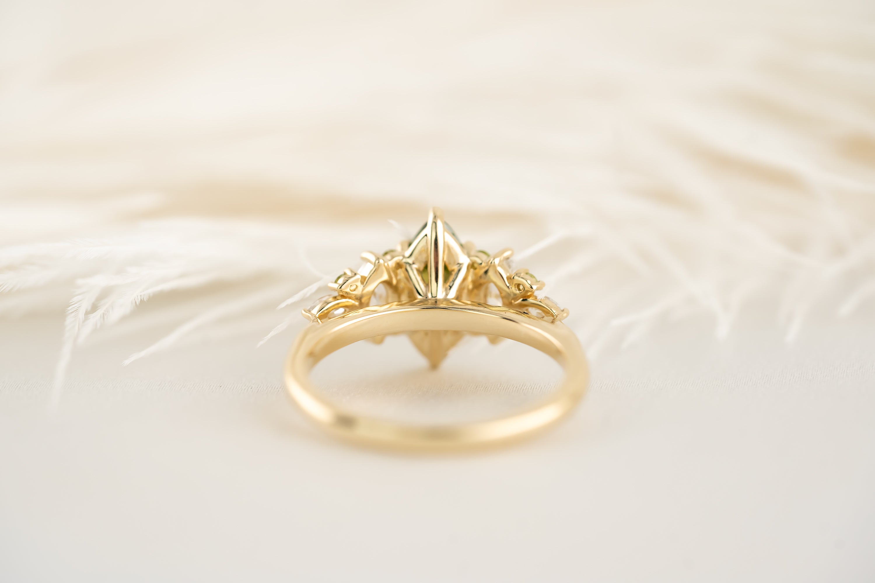 The Maeve Ring - 1 CT Marquise Green Lab Diamond + Demantoid Garnet - Lavender Creek Gems
