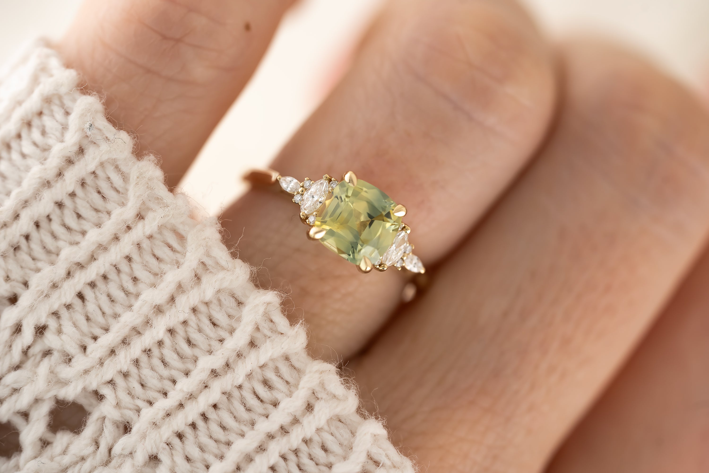 The Maeve - 1.8 CT Cushion Montana Green Sapphire Ring - Lavender Creek Gems