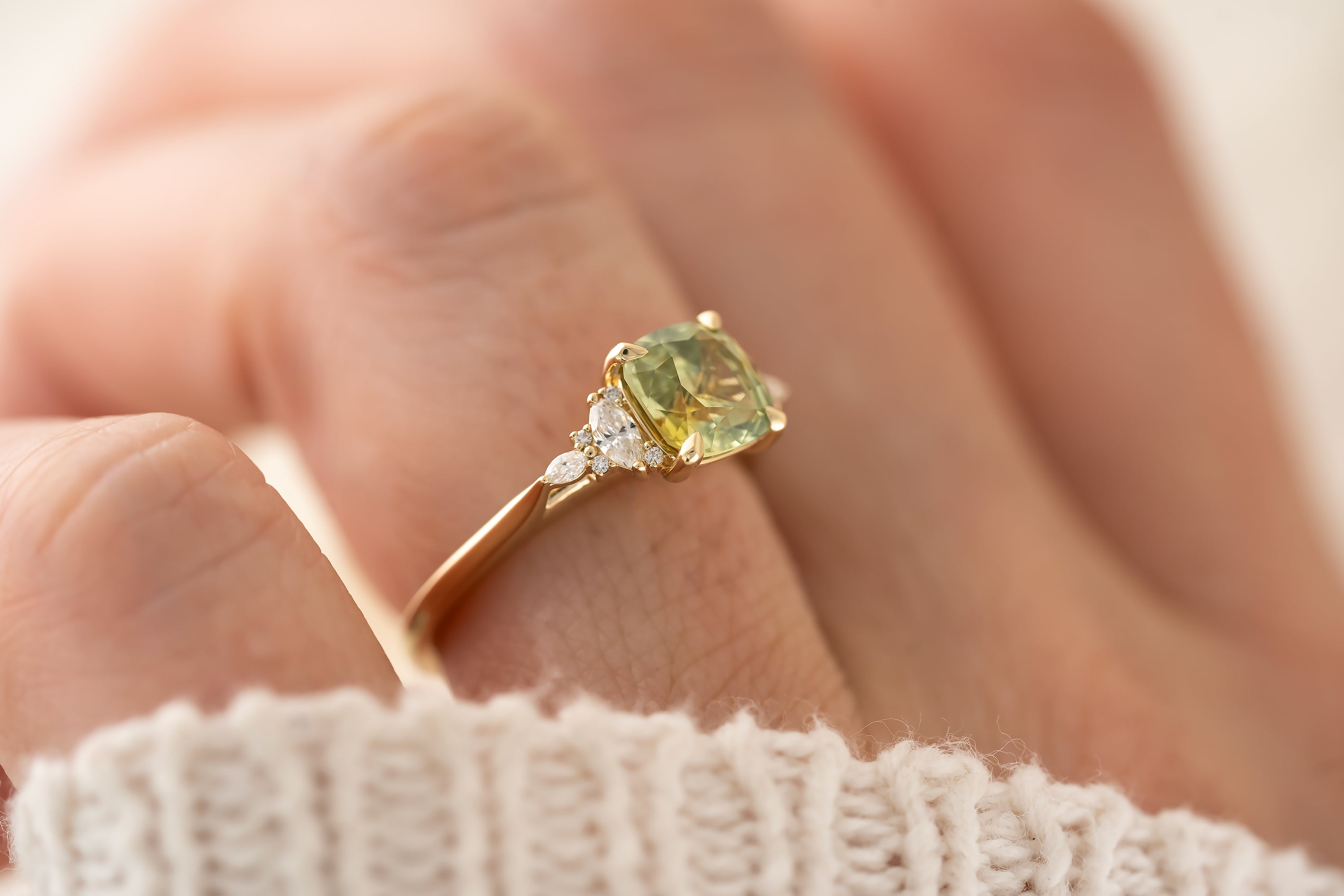 The Maeve - 1.8 CT Cushion Montana Green Sapphire Ring - Lavender Creek Gems
