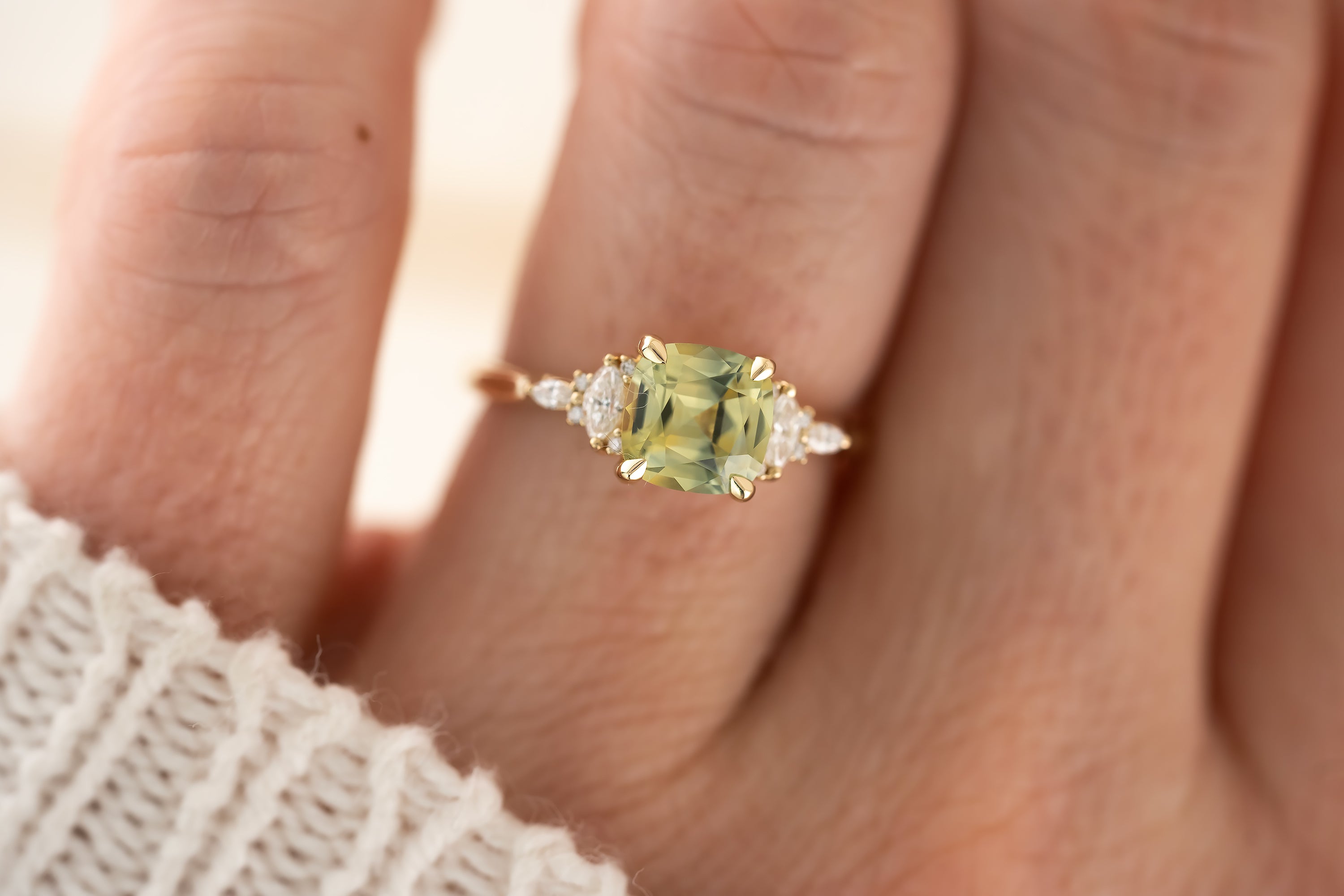 The Maeve - 1.8 CT Cushion Montana Green Sapphire Ring - Lavender Creek Gems