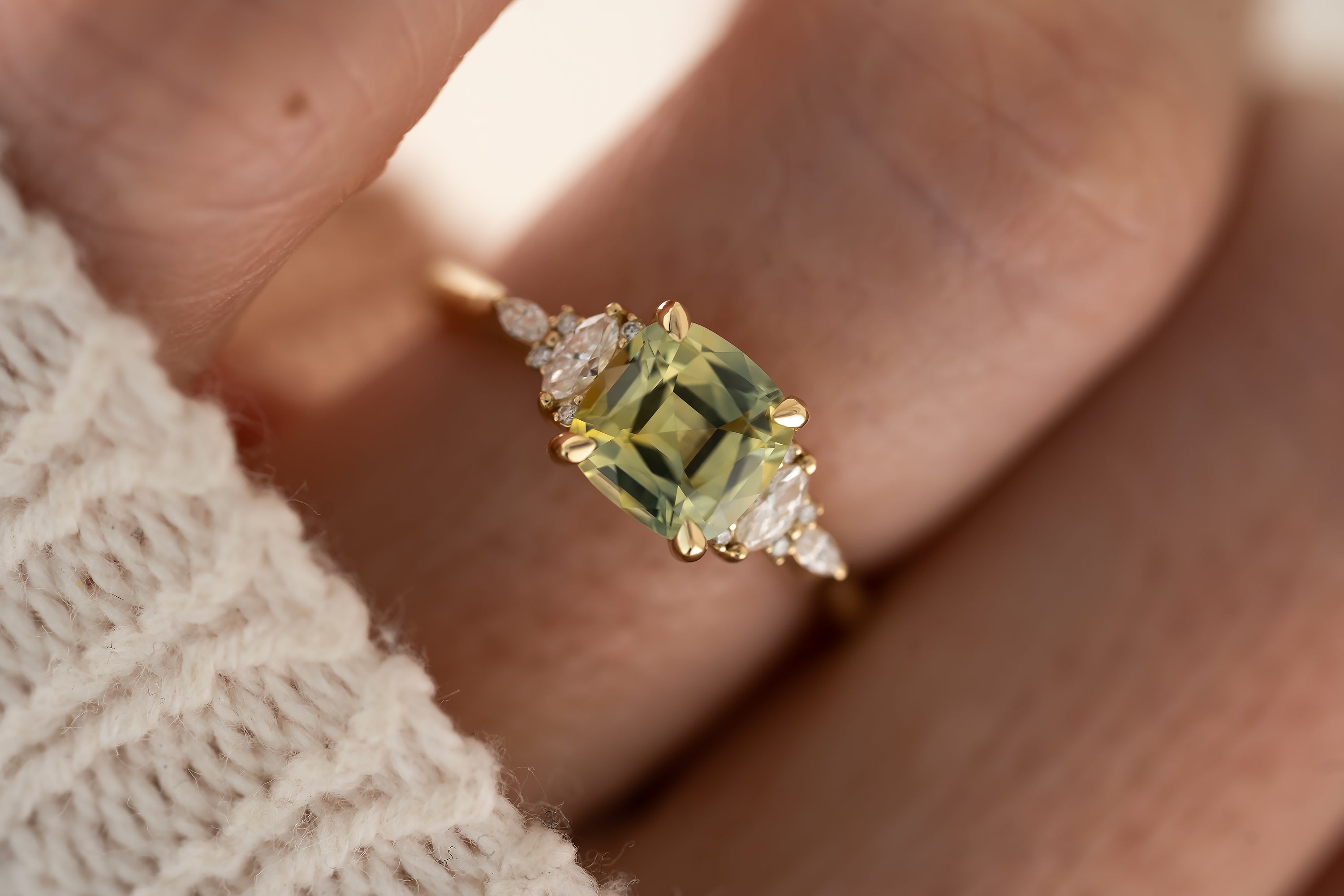 The Maeve - 1.8 CT Cushion Montana Green Sapphire Ring - Lavender Creek Gems