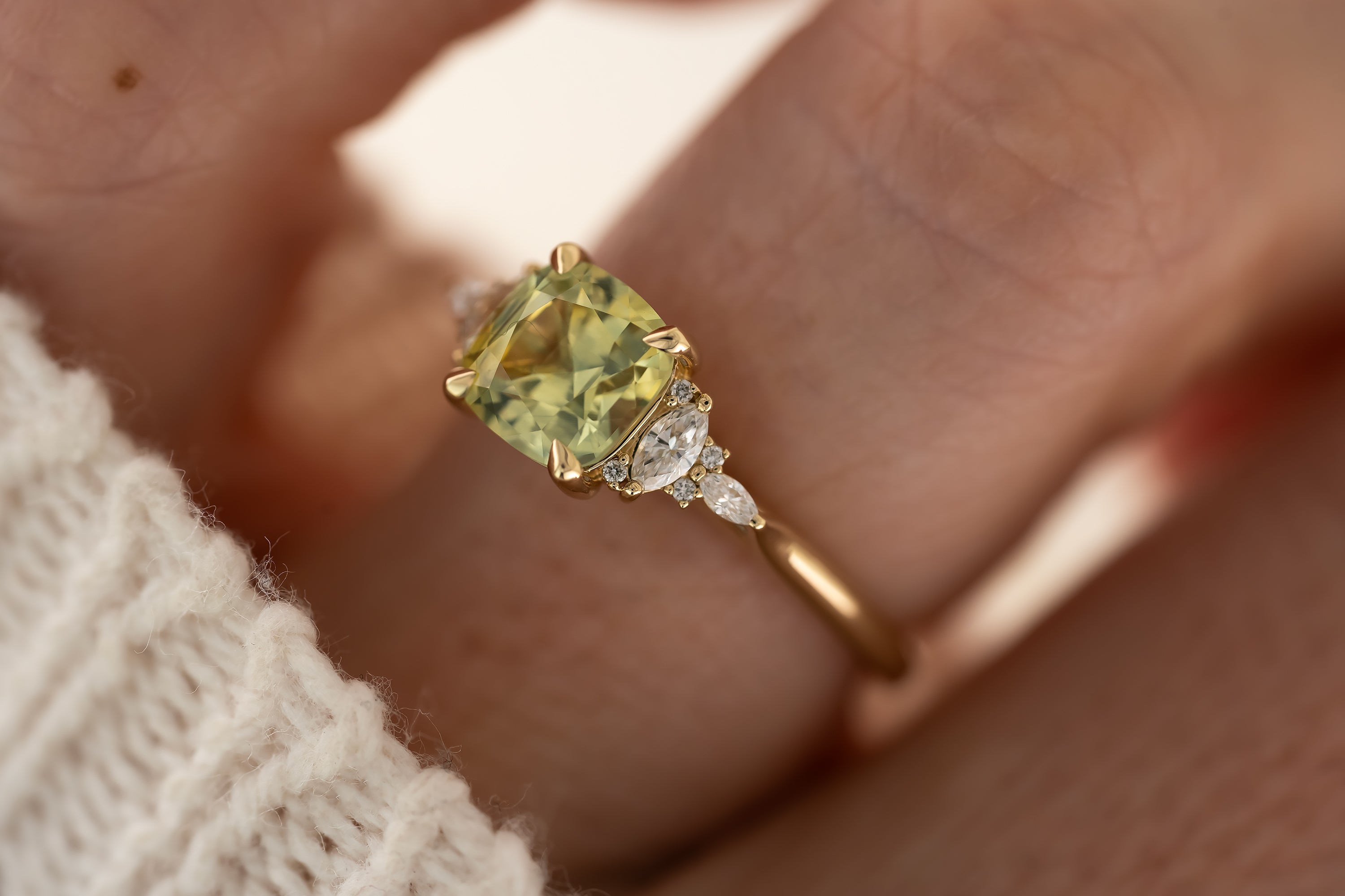 The Maeve - 1.8 CT Cushion Montana Green Sapphire Ring - Lavender Creek Gems