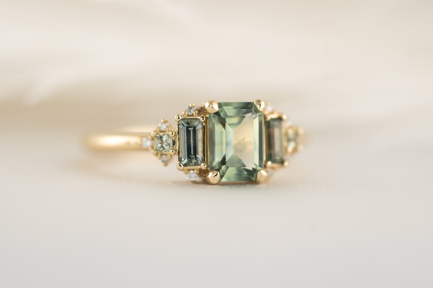 The Mira Ring With Accents - 1.1 Emerald Cut Montana Sapphire - Lavender Creek Gems