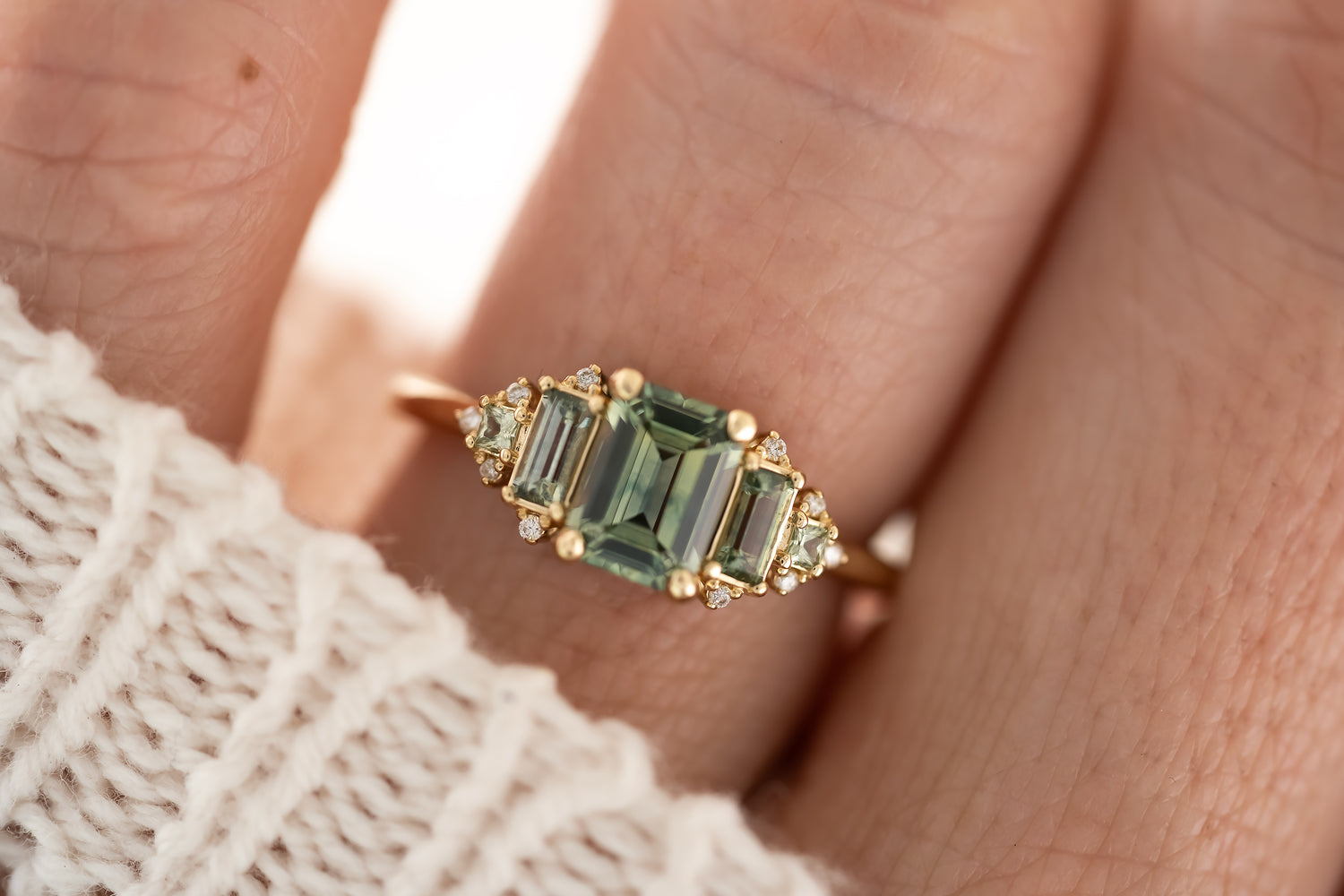 The Mira Ring With Accents - 1.1 Emerald Cut Montana Sapphire - Lavender Creek Gems