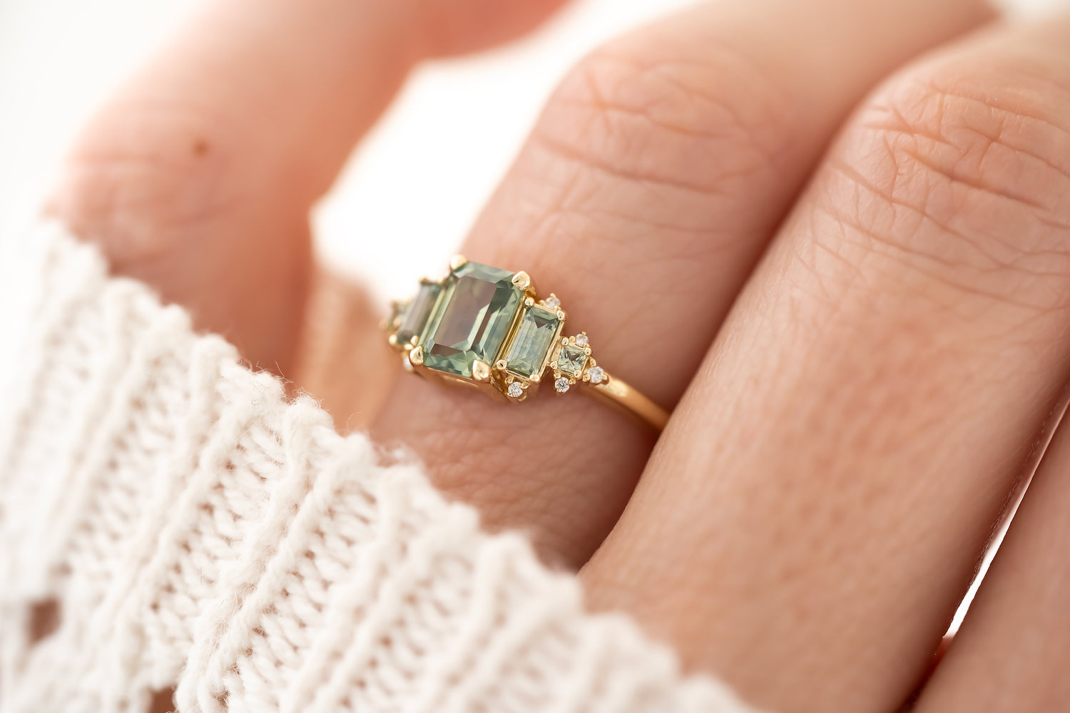 The Mira Ring With Accents - 1.1 Emerald Cut Montana Sapphire - Lavender Creek Gems