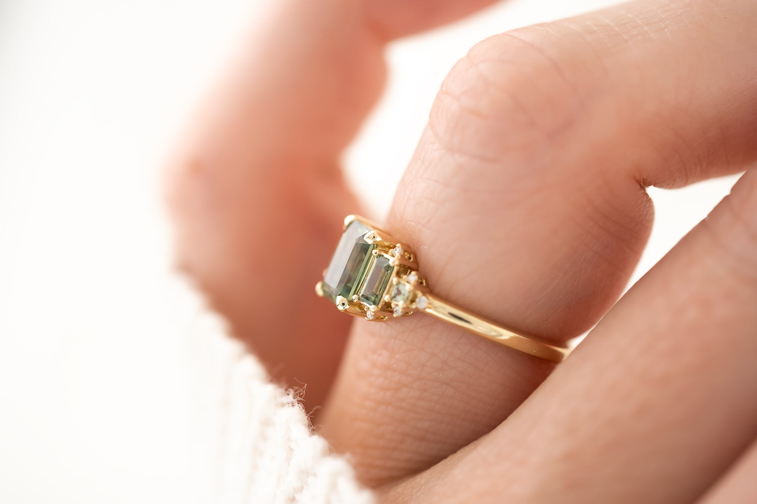 The Mira Ring With Accents - 1.1 Emerald Cut Montana Sapphire - Lavender Creek Gems