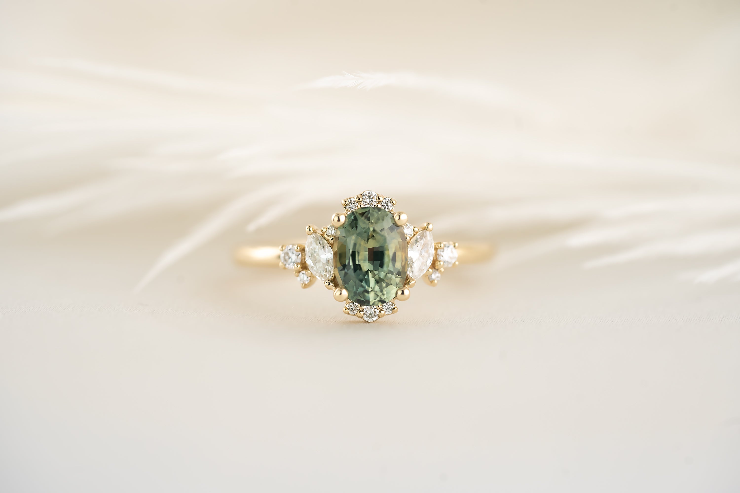 The Naevia Ring - 1.3 CT Oval Montana Teal Sapphire - Lavender Creek Gems