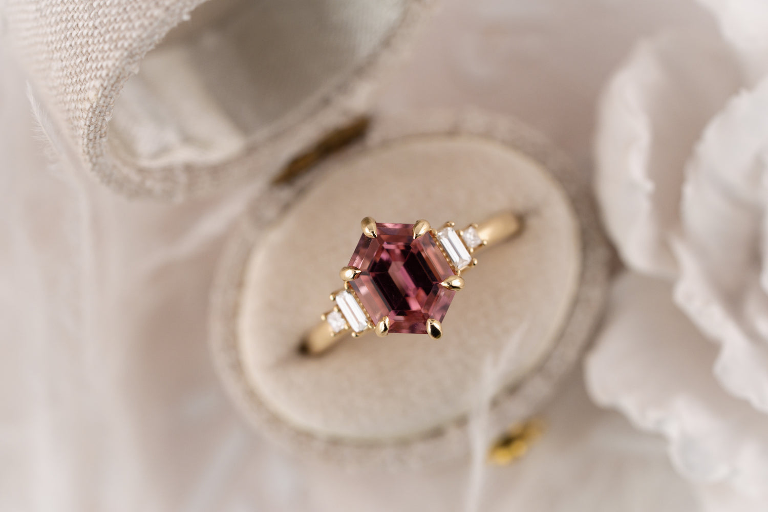 The Mira Ring | 2.45 CT Elongated Hexagon Pink Tourmaline - Lavender Creek Gems