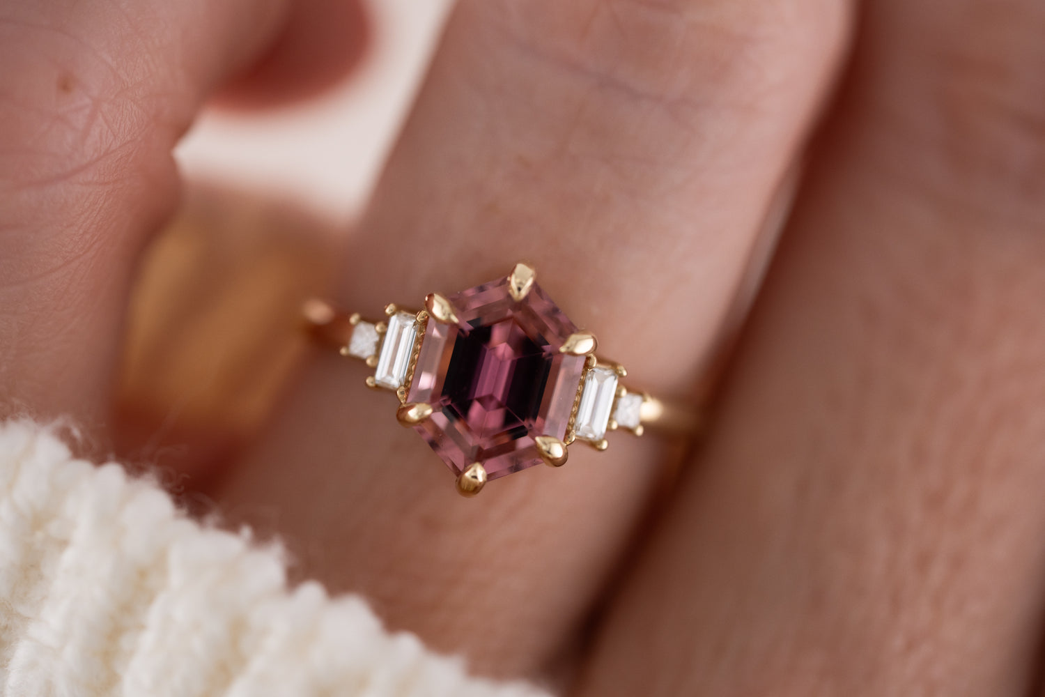 The Mira Ring | 2.45 CT Elongated Hexagon Pink Tourmaline - Lavender Creek Gems