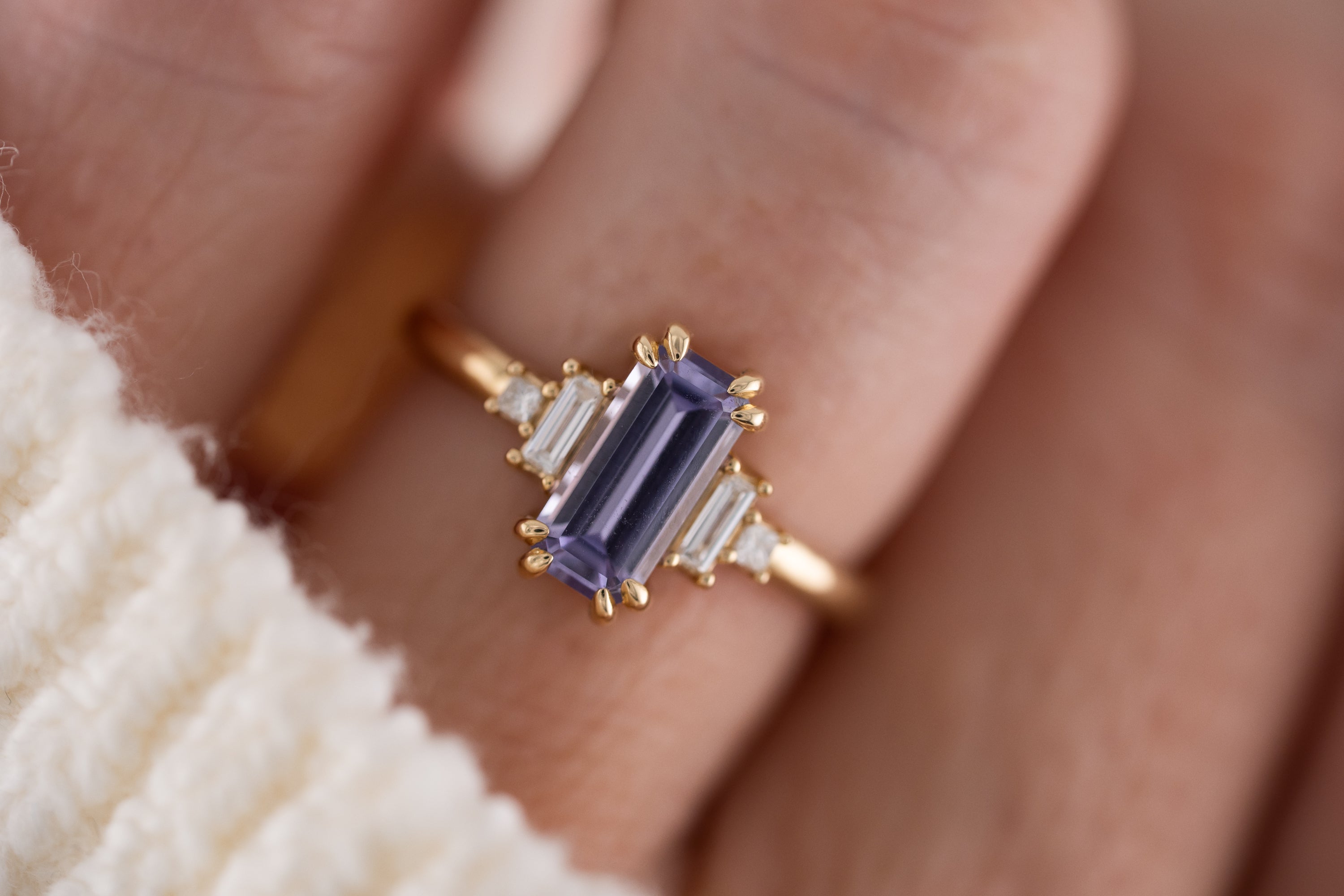 The Mira Ring | 1.44 CT Emerald Cut Purple Sapphire