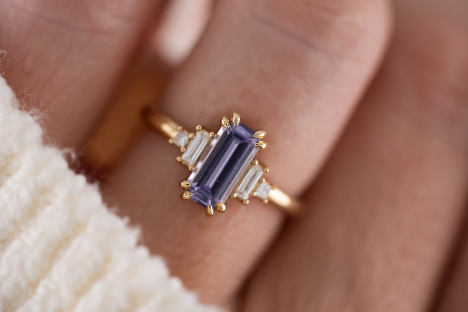 The Mira Ring | 1.44 CT Emerald Cut Purple Sapphire - Lavender Creek Gems