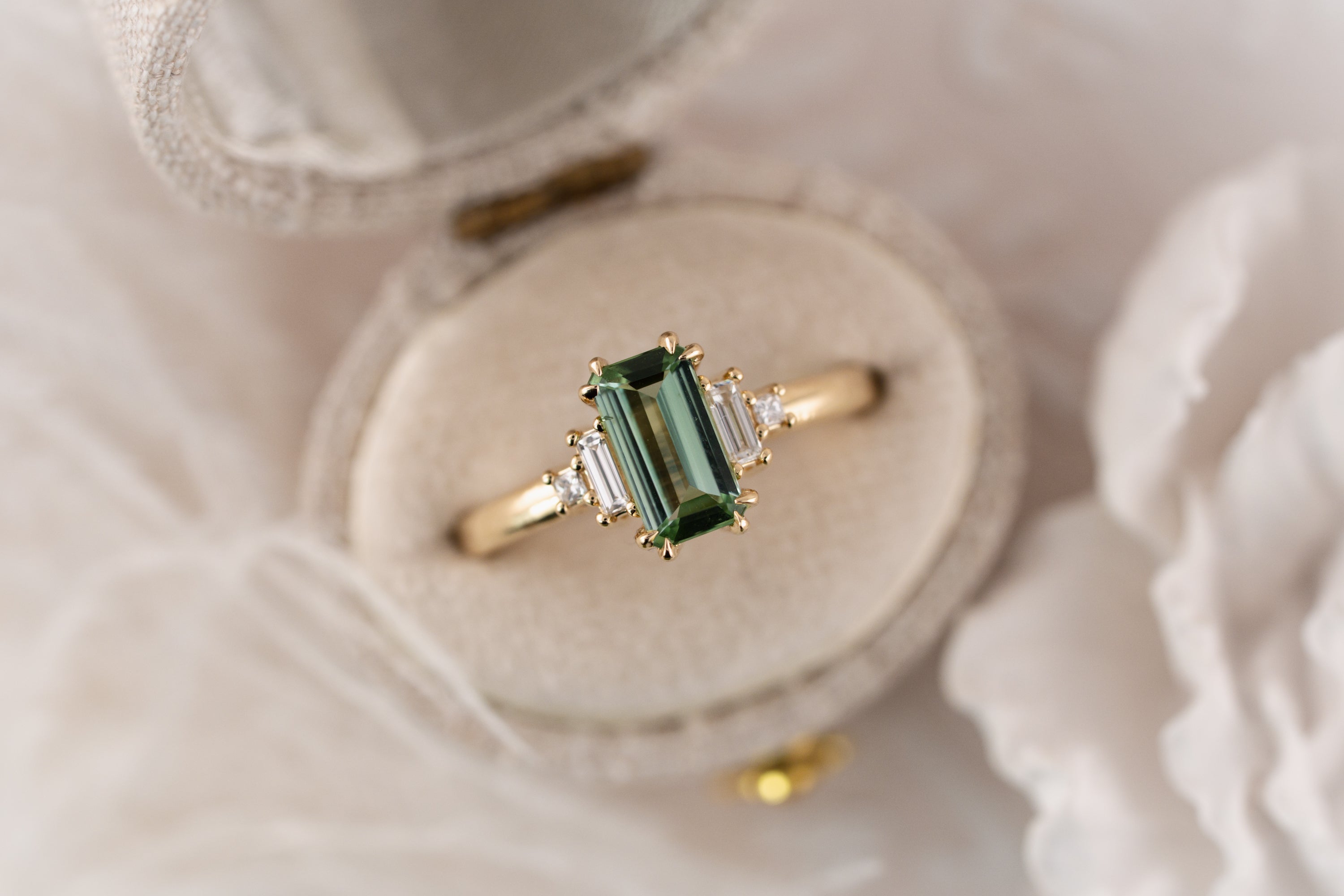 The Mira Ring | 1.38 CT Emerald Cut Lagoon Tourmaline