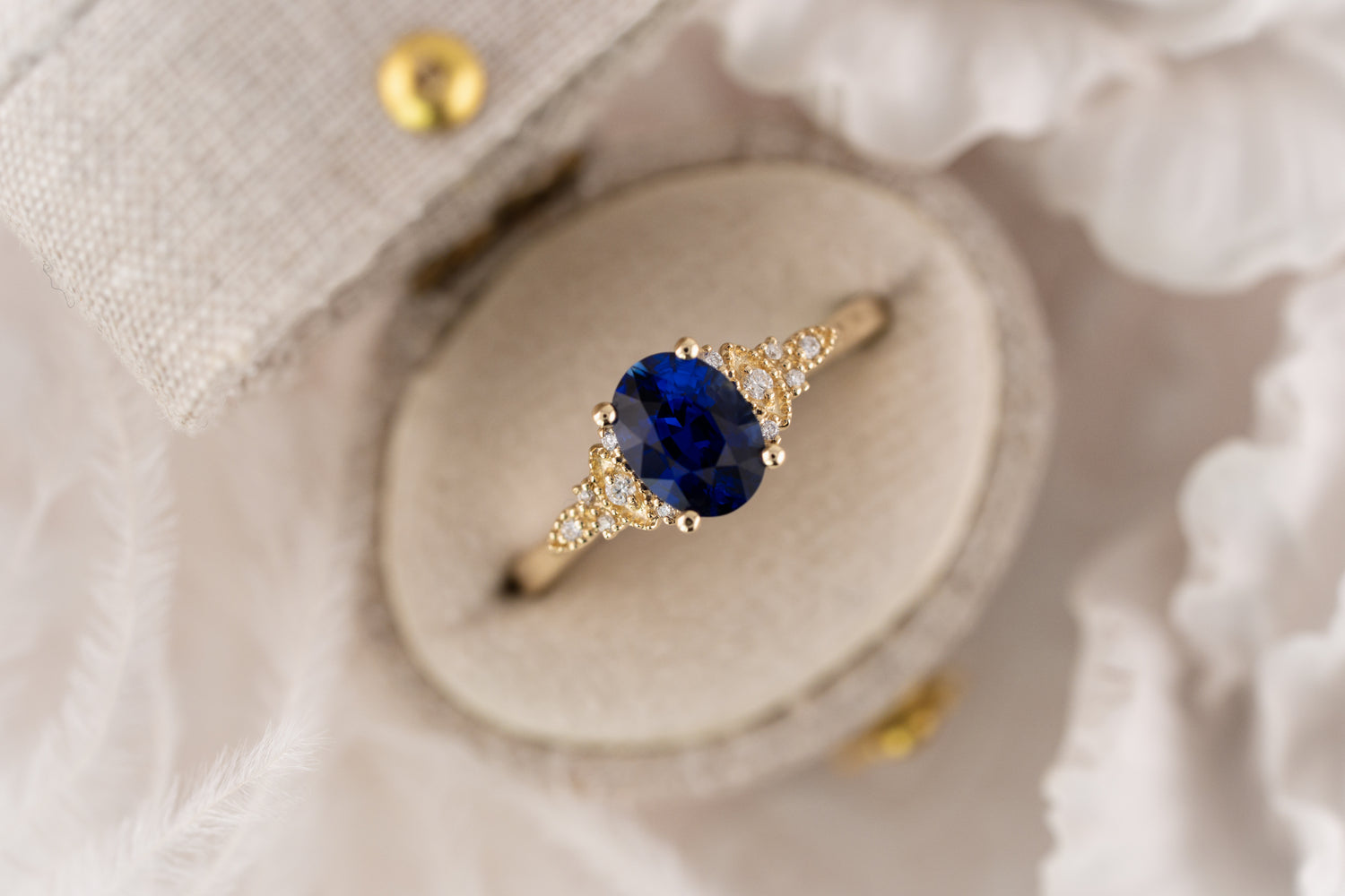 The Art Deco Maeve Ring | 1.29 CT Oval Royal Blue Sapphire - Lavender Creek Gems